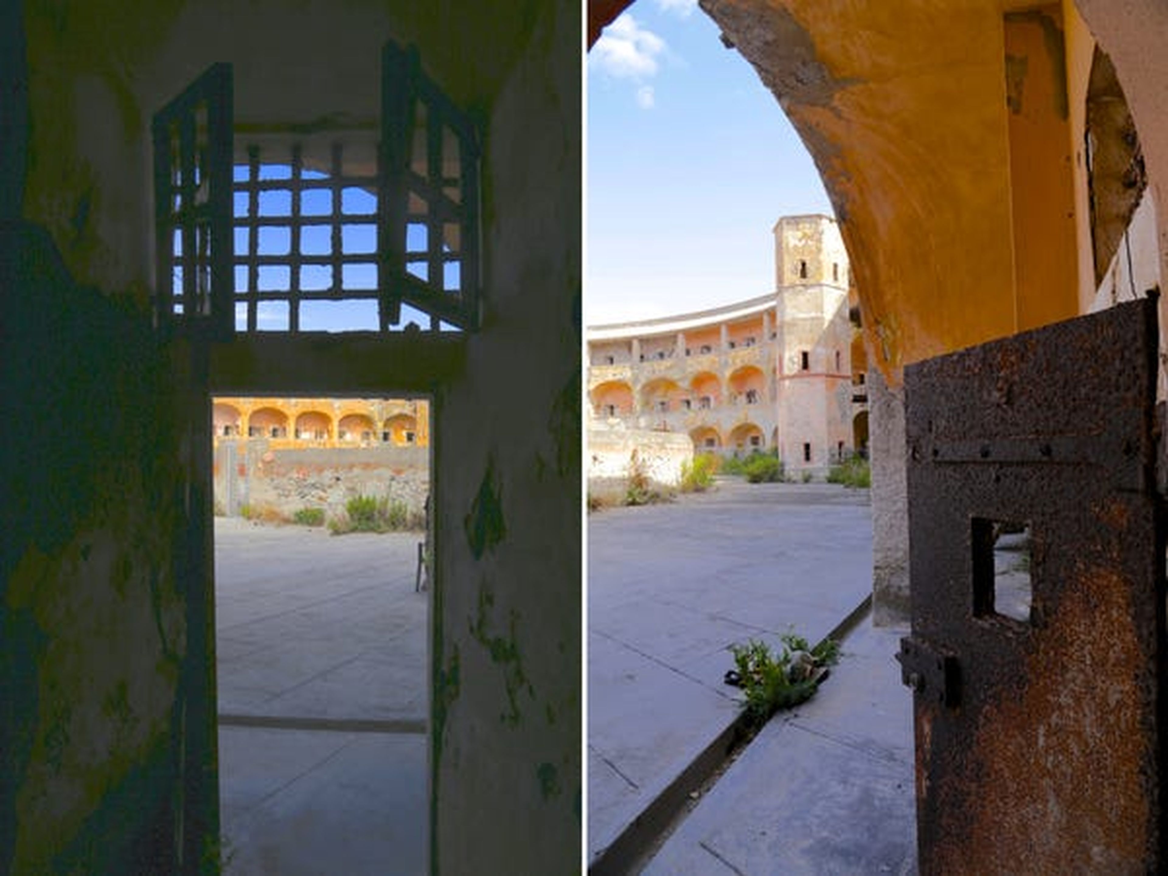 2 vistas desde el interior de las celdas de la prisión.