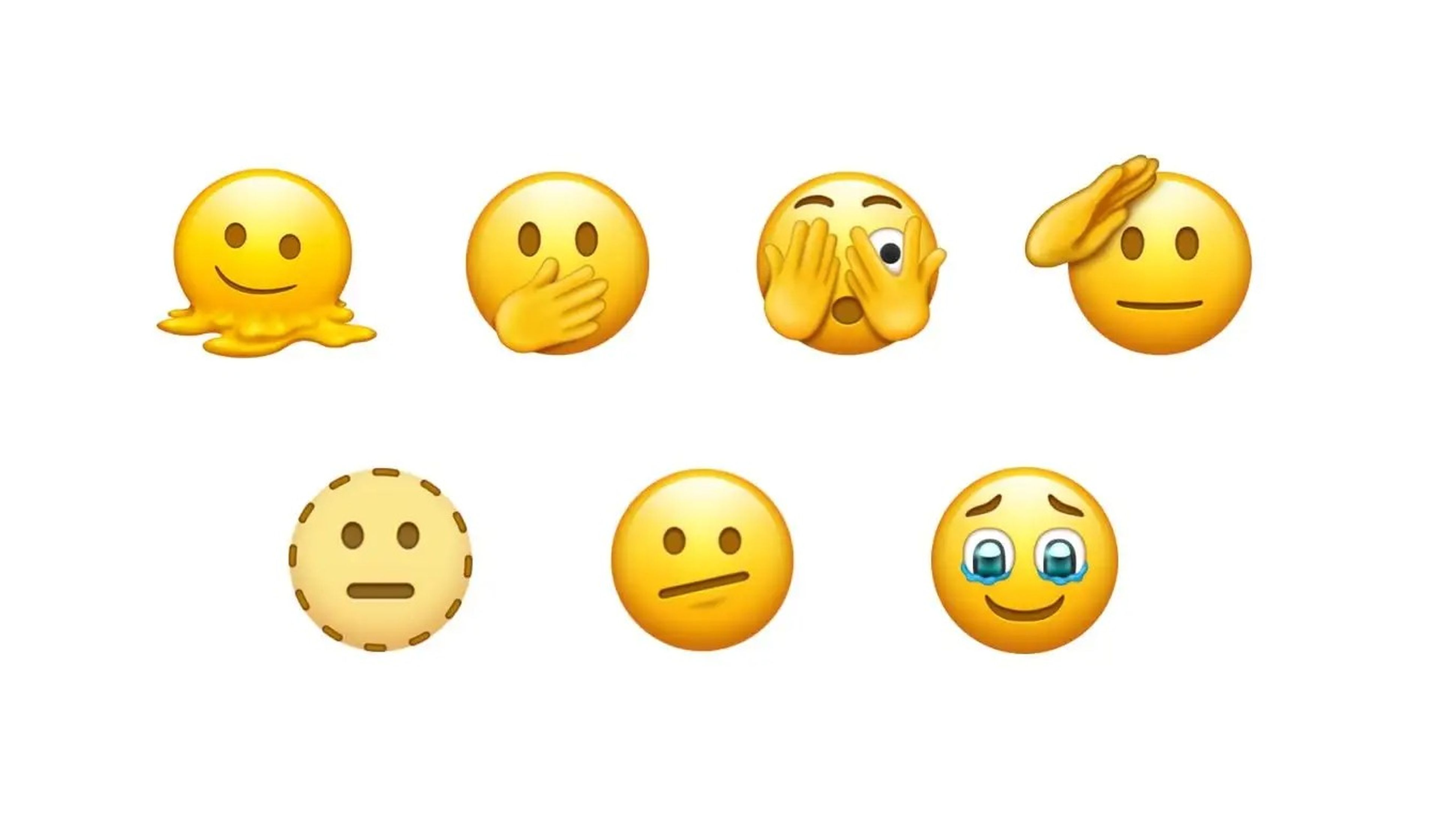 Above: Melting Face (top-left), Saluting Face (top-right) and Face Holding Back Tears (bottom-right) are among the emojis likely to be approved in September 2021. Image: Emojipedia Sample Image Collection