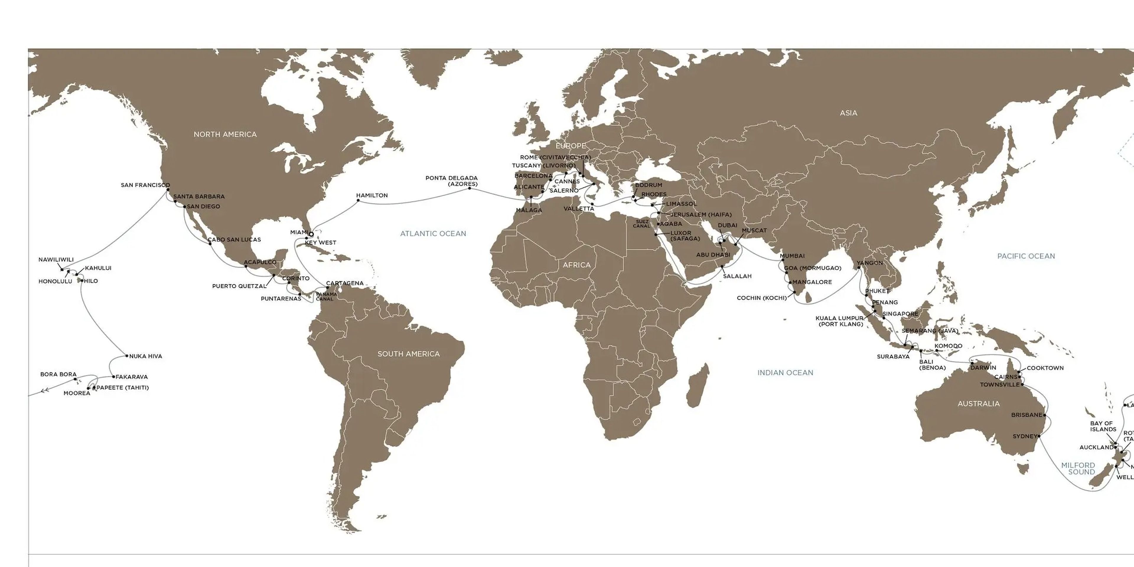 El mapa mundial del crucero.