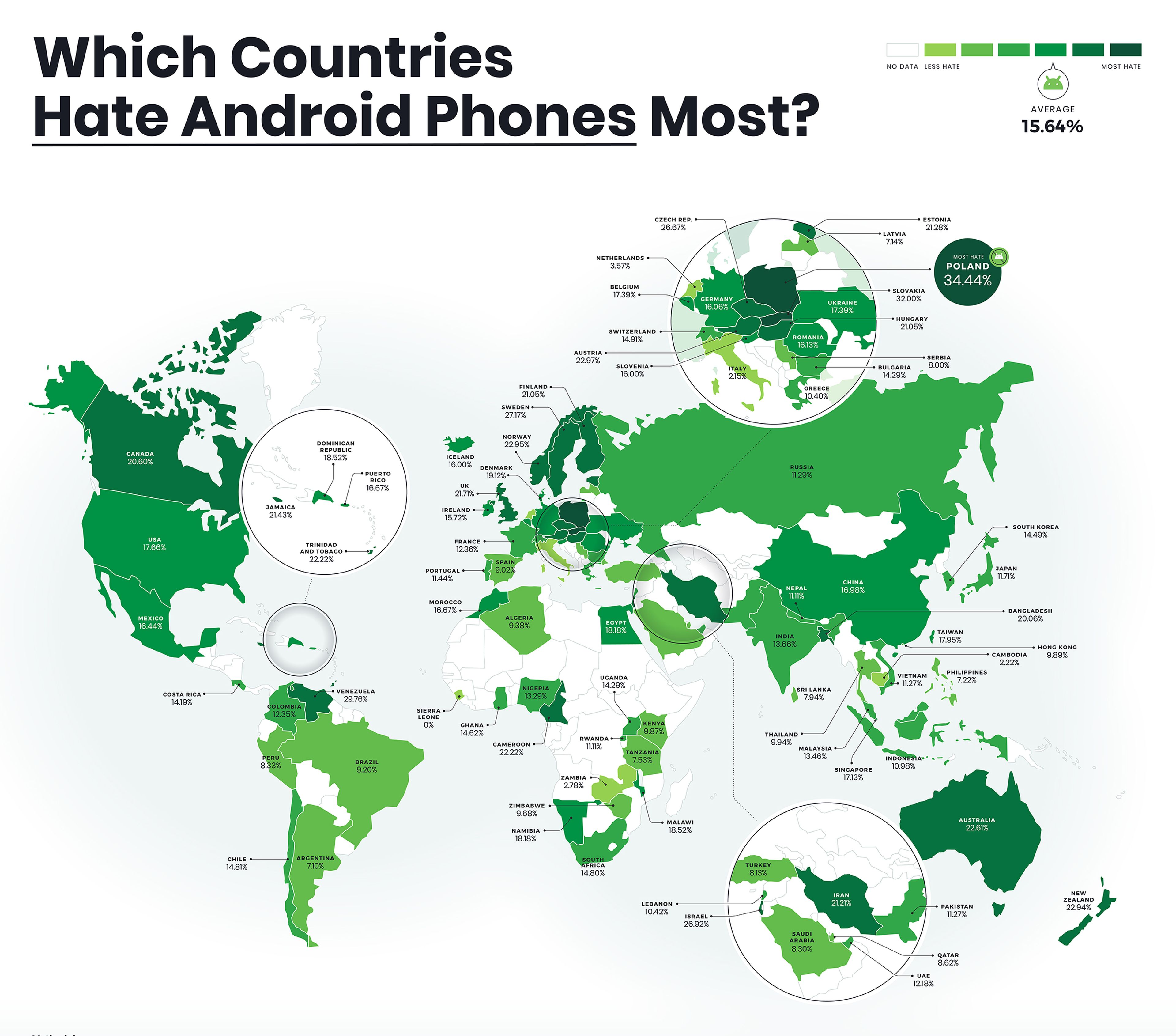 Odio a Android por países