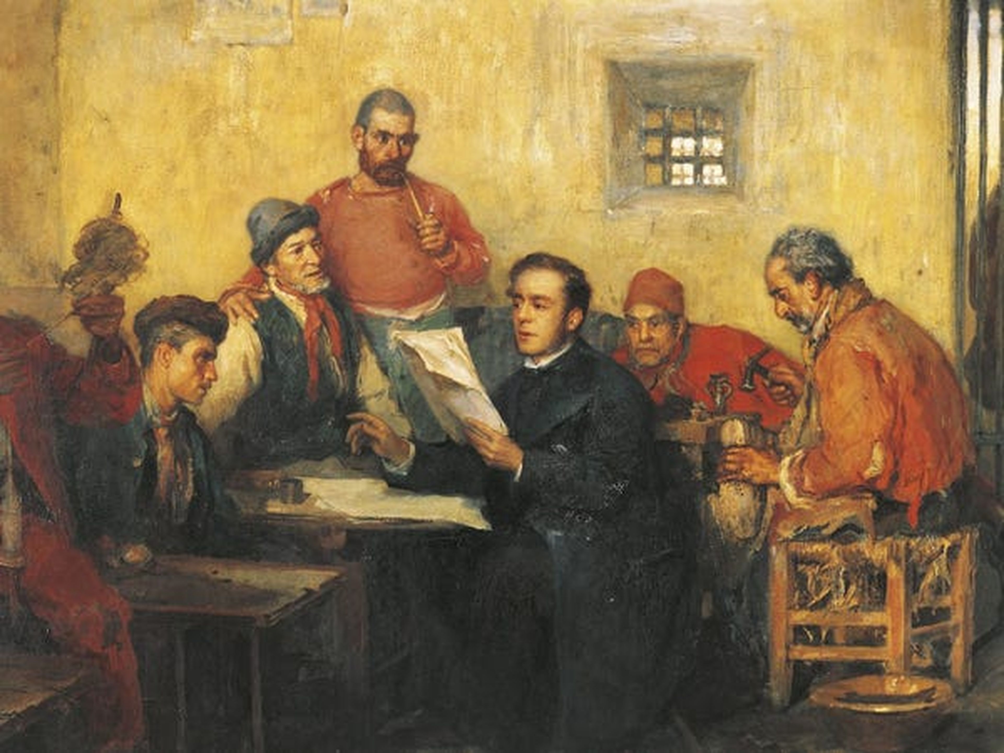 Una pintura de Vincenzo Montefusco muestra a Luigi Settembrini, un político, que estuvo confinado en la prisión de Santo Stefano.