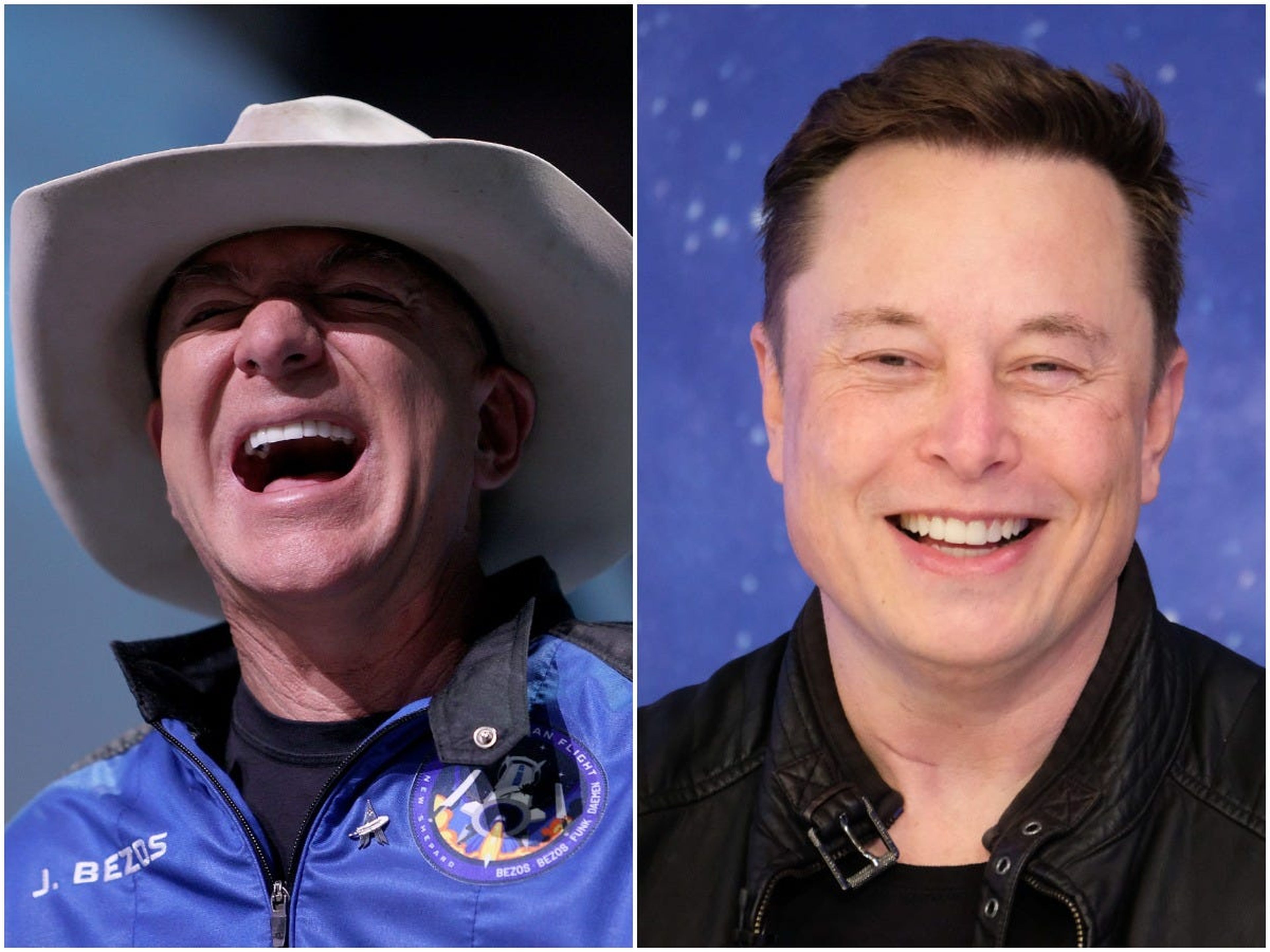Jeff Bezos (izquierda), consejero delegado de Blue Origin, y Elon Musk, consejero delegado de SpaceX.