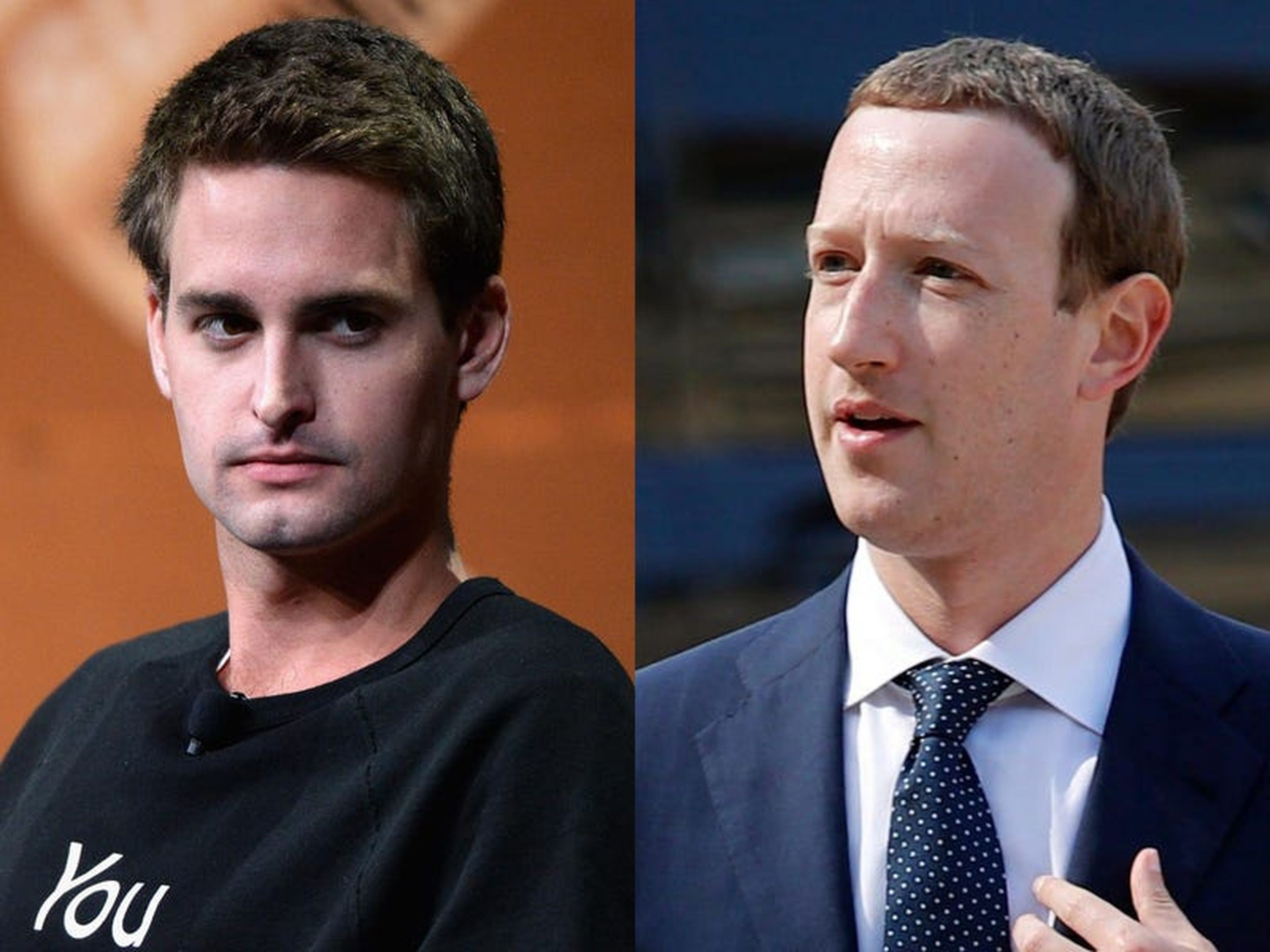 El CEO de Snap, Evan Spiegel, (izq.) y el CEO de Facebook, Mark Zuckerberg (der.).