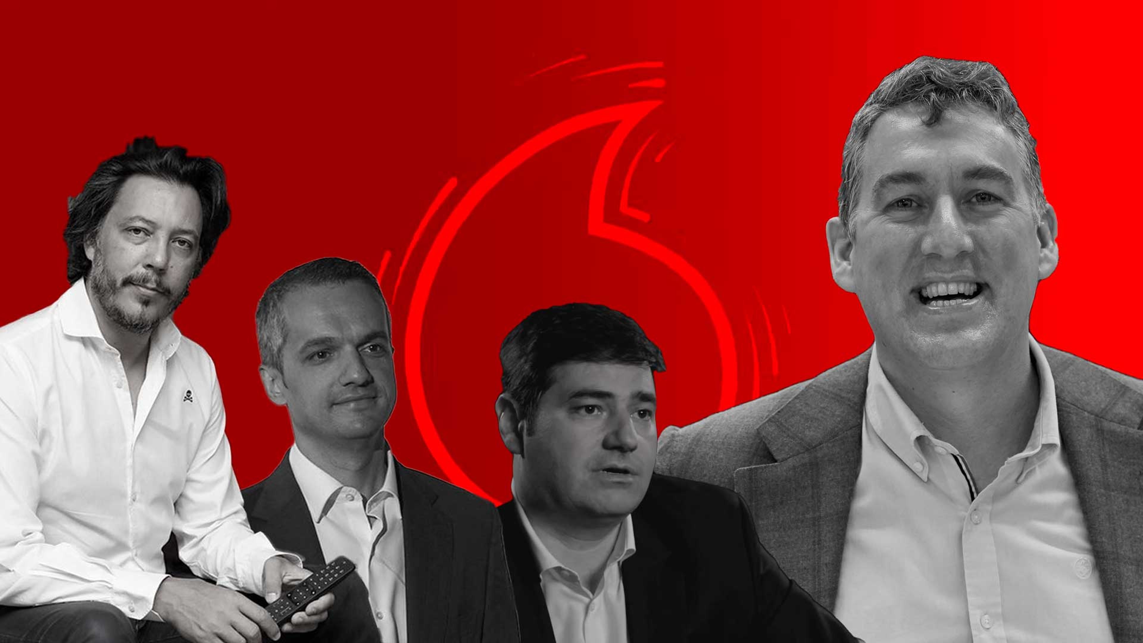 Ignacio García-Legaz, Ismael Asenjo y Andrés Vicente, han anunciado recientemente su salida. A la derecha y sonriente, el CEO de Vodafone España Colman Deegan.