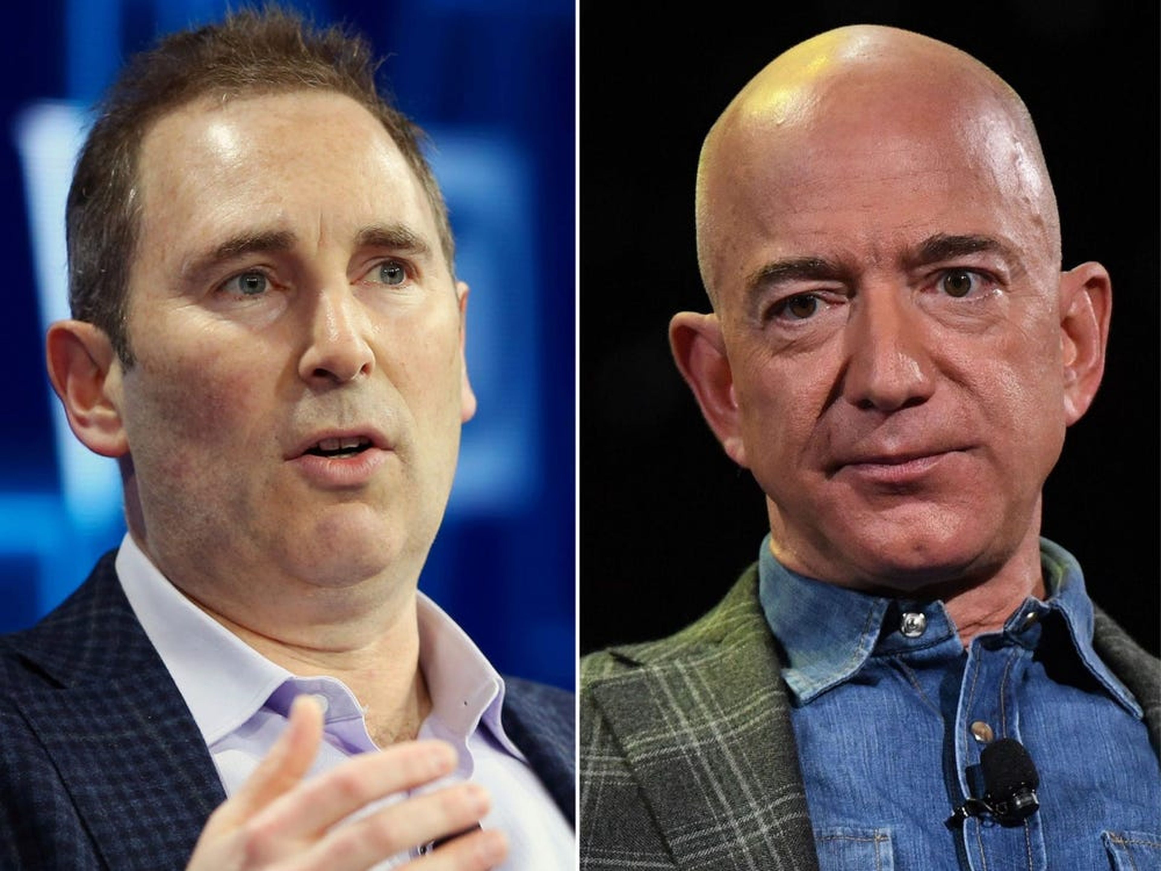 Andy Jassy, actual CEO de Amazon, y Jeff Bezos, fundador de la compañía.