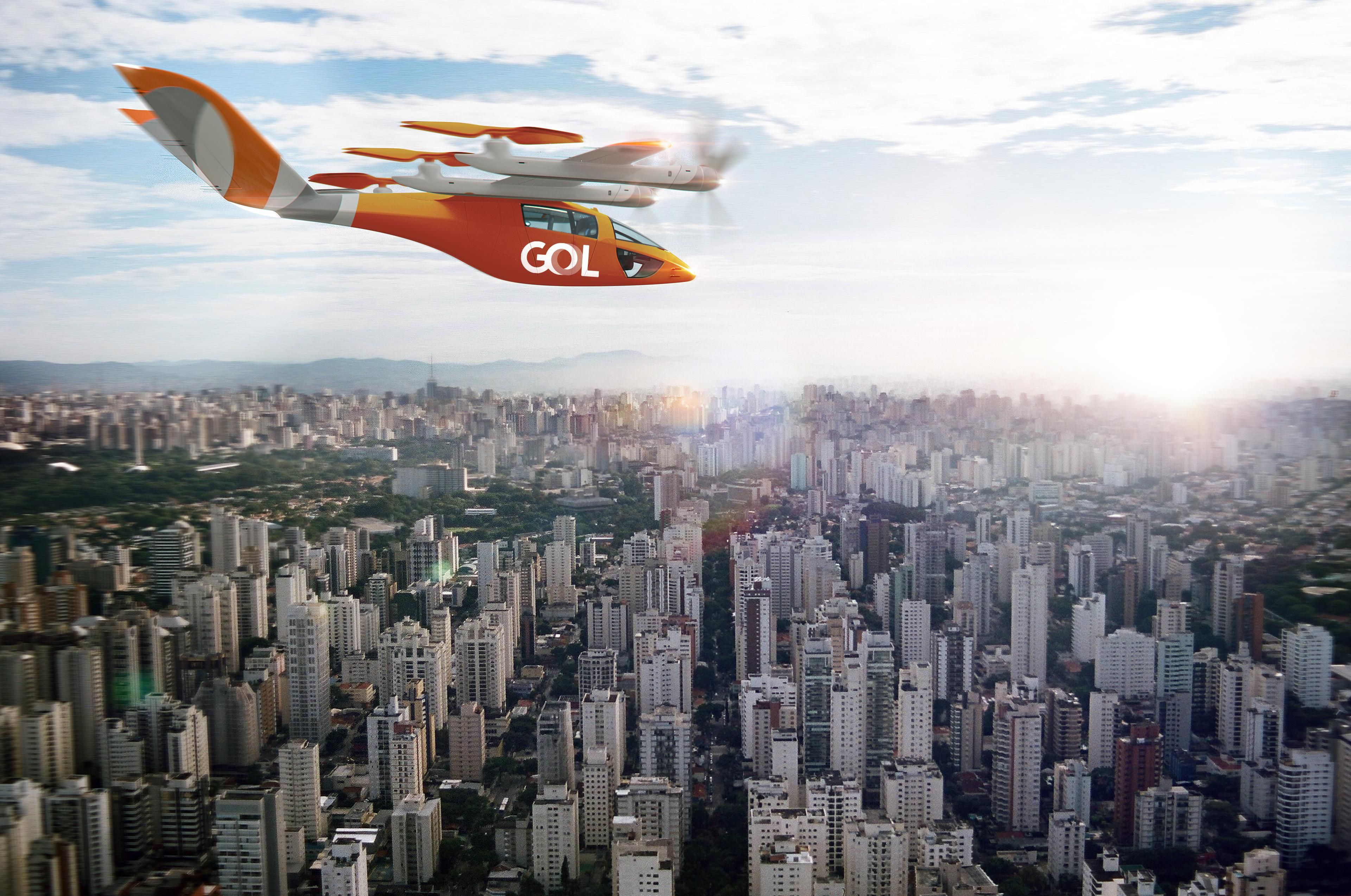 Imagen de un aerotaxi con los colores de la aerolínea brasileña Gol