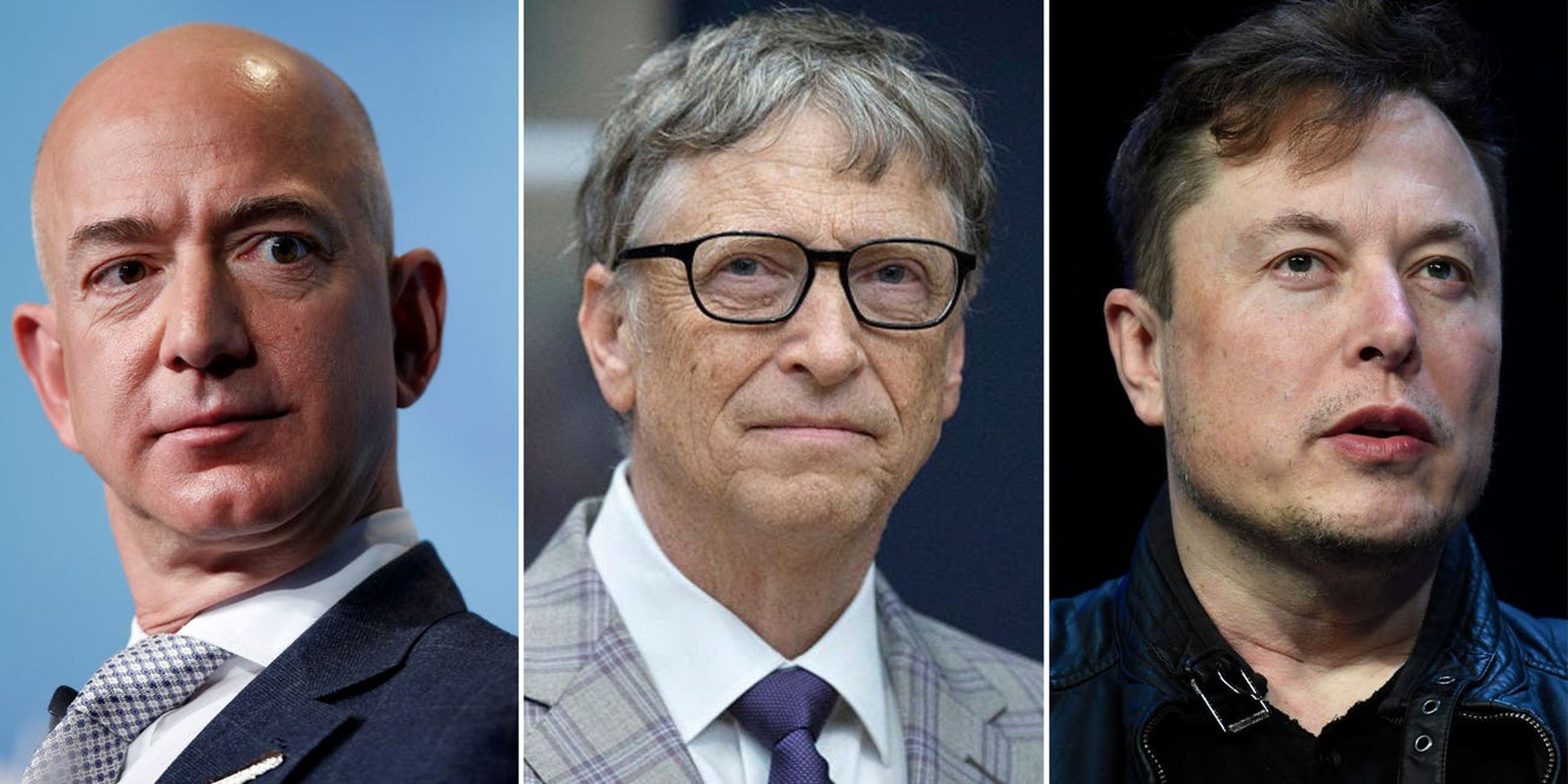 Jeff Bezos, de Amazon; Bill Gates, de Microsoft; y Elon Musk, de Tesla.