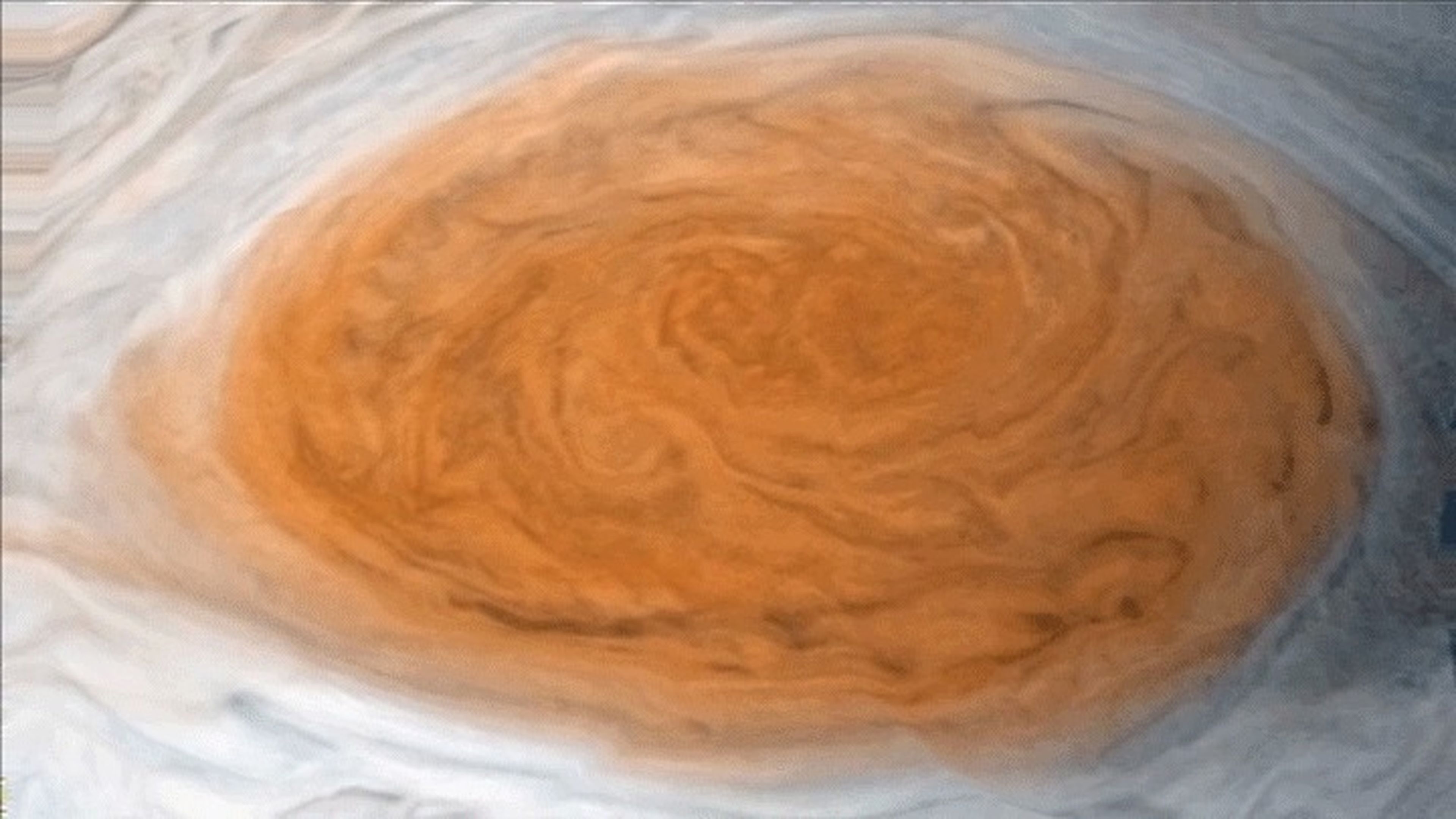 Los científicos animaron esta imagen de la Gran Mancha Roja basándose en datos de la nave espacial Juno de la NASA y modelos de los vientos de la tormenta.