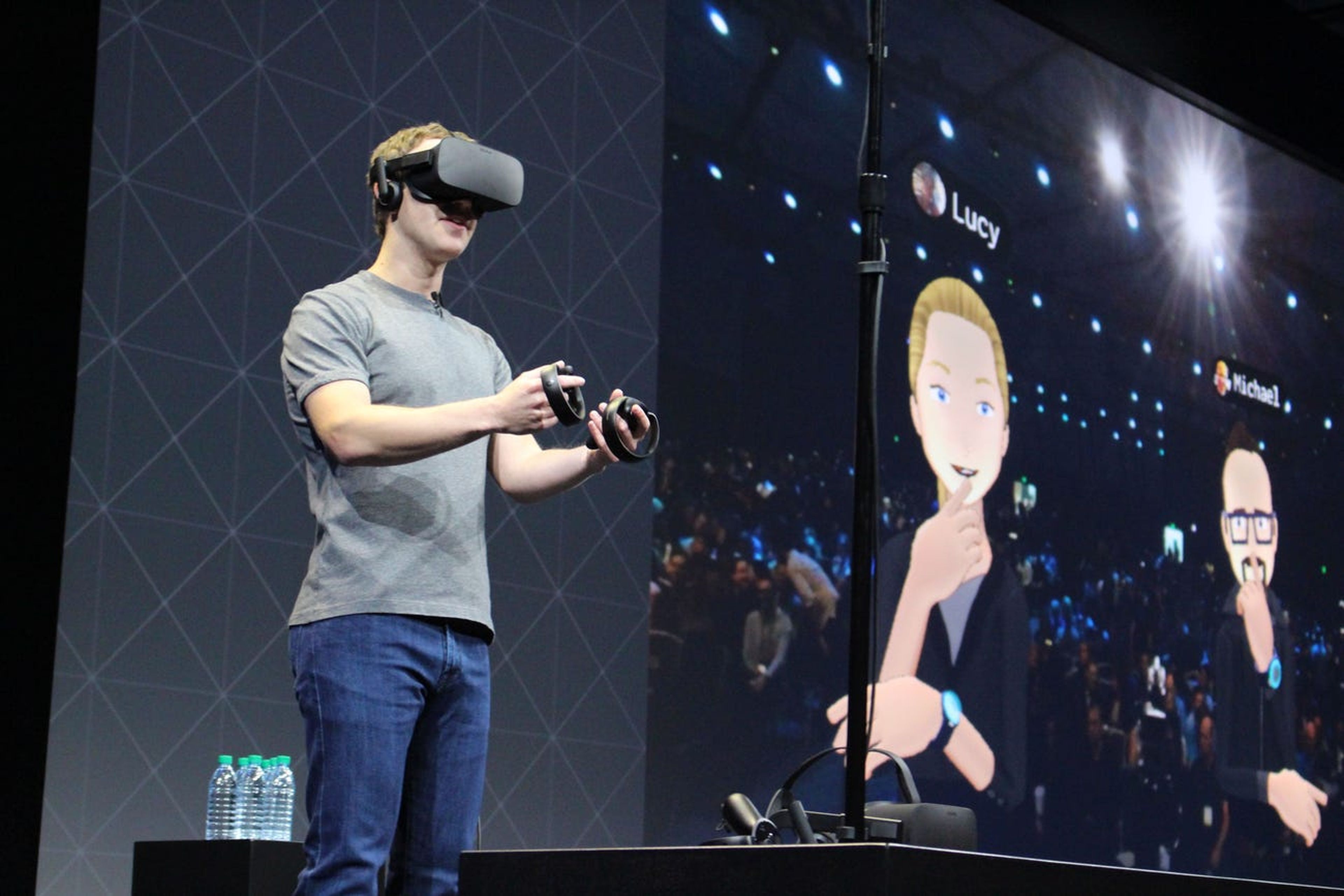 Facebook CEO Mark Zuckerberg on stage at an Oculus developers conference in 2016.