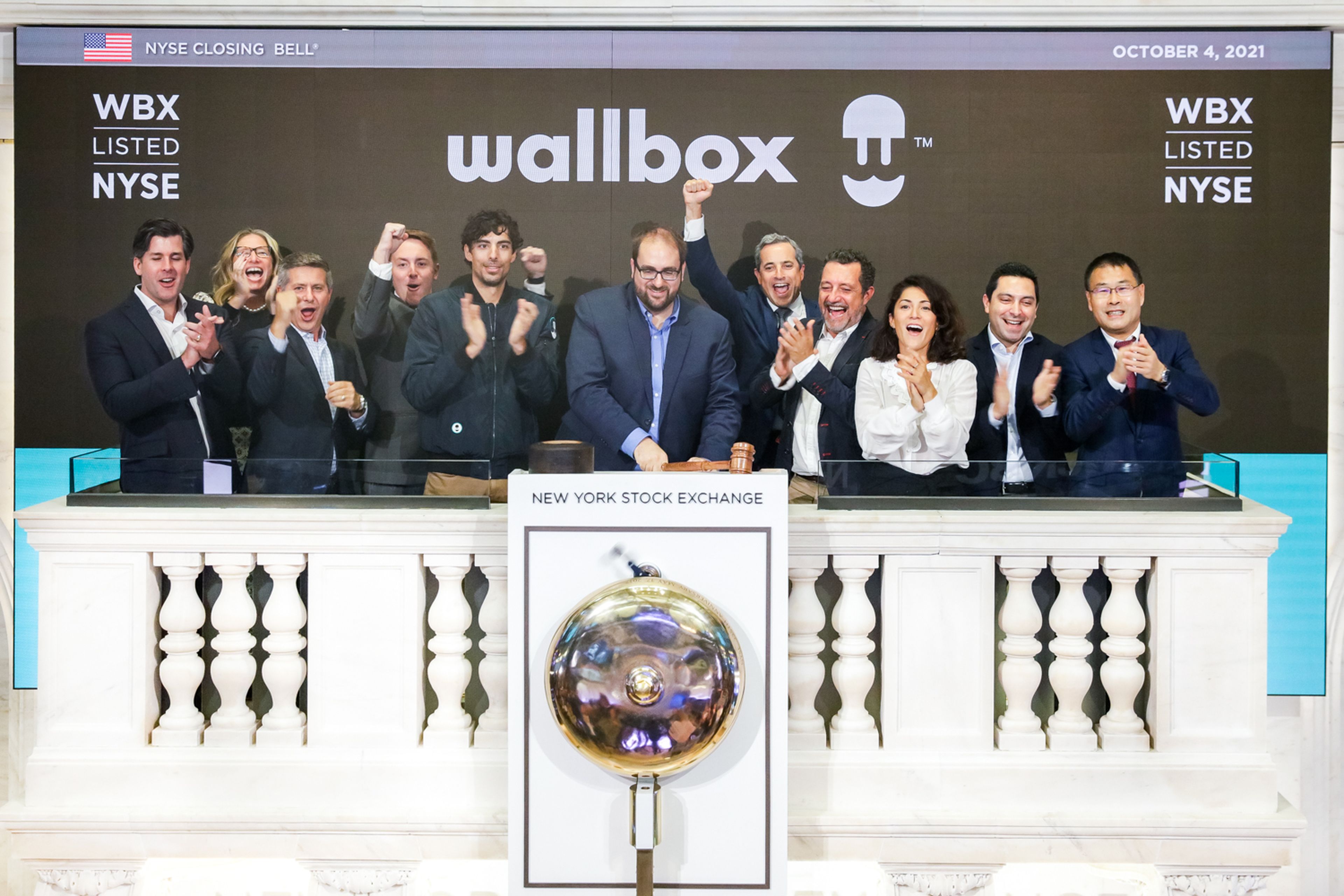 Los fundadores y ejecutivos de Wallbox, en el debut bursátil de la compañía en 2021 en la Bolsa de Nueva York.