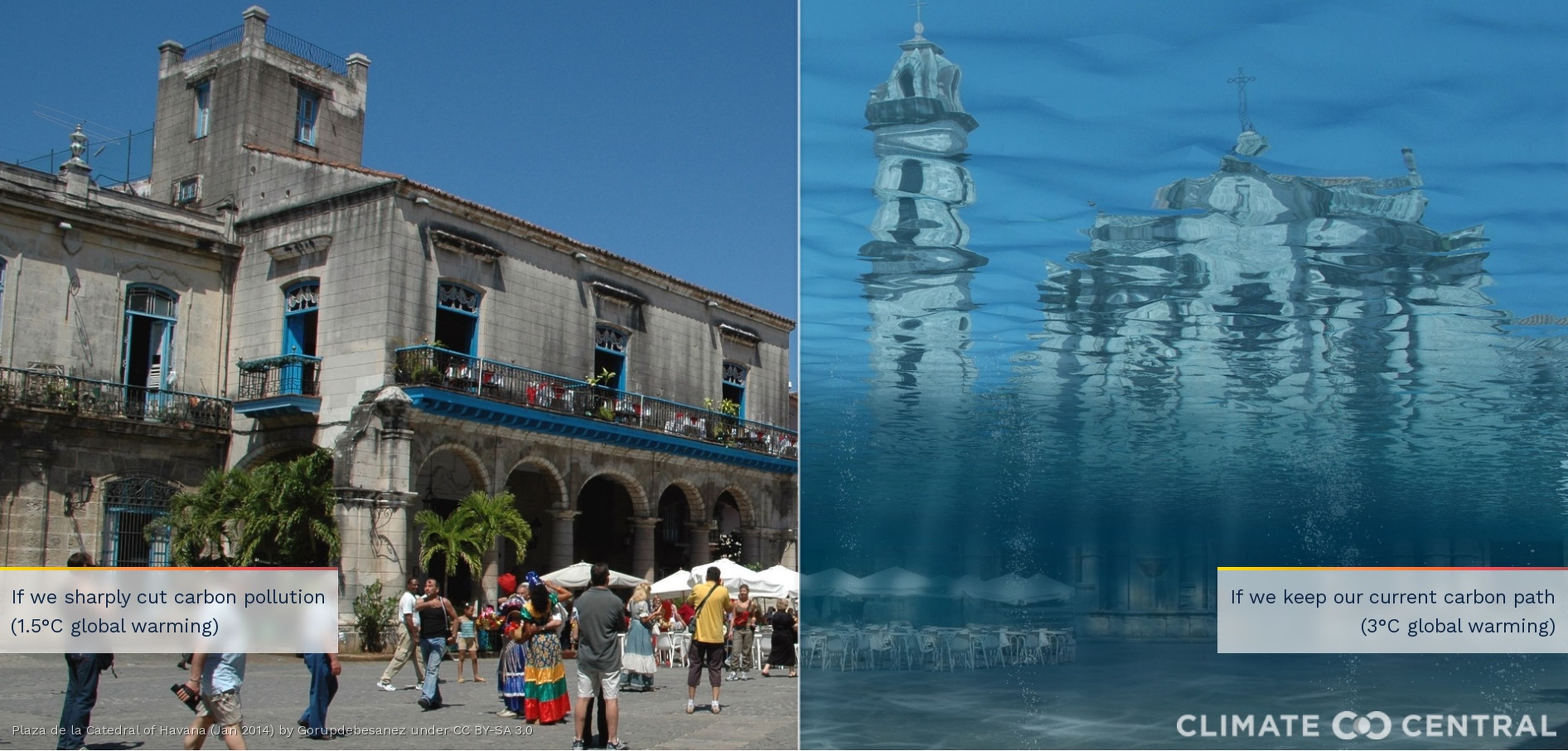 Representación de hasta dónde llegaría el nivel del mar en la La Habana, Cuba.