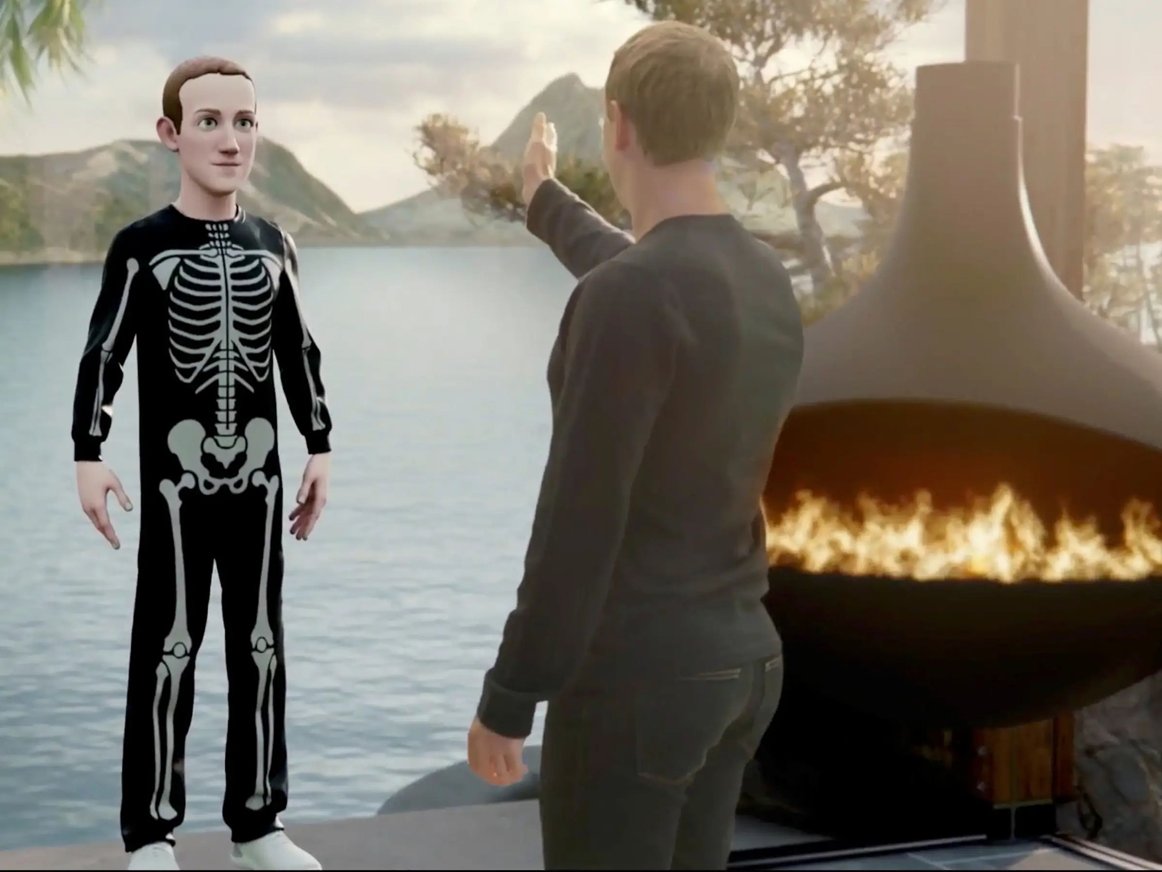 El CEO de Facebook, Mark Zuckerberg, muestra su visión del metaverso durante la conferencia Oculus Connect de Facebook, el 28 de octubre de 2021.