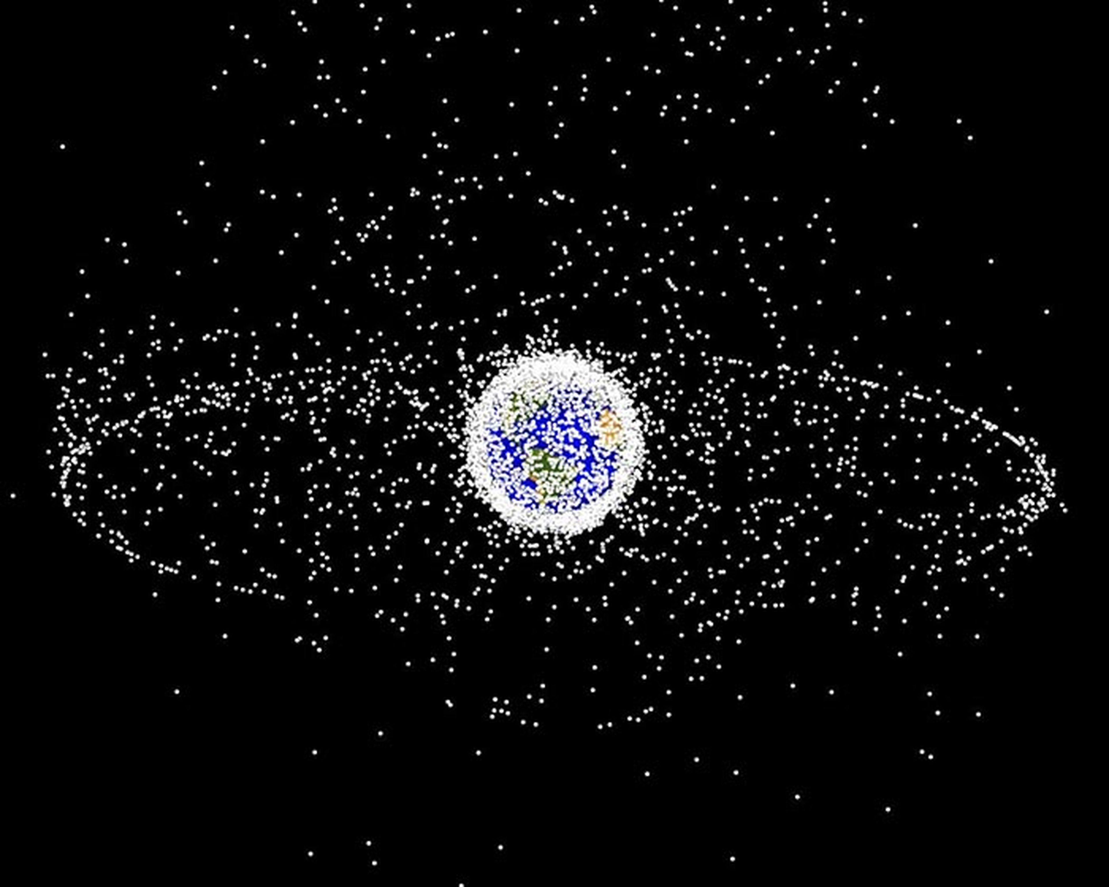 Imagen generada por ordenador de la distribución de la basura espacial.