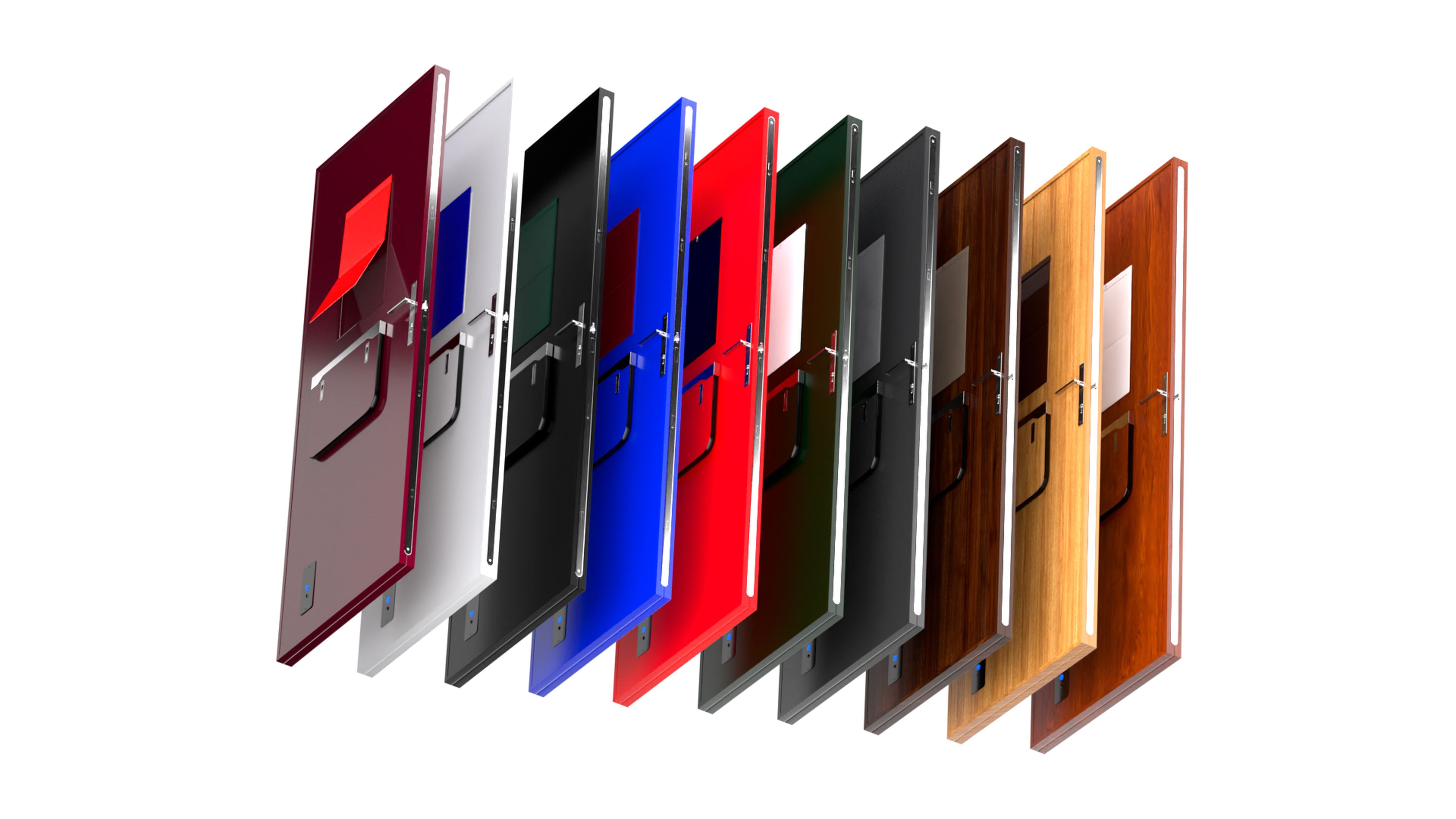 Las puertas inteligentes creadas por la startup Yolodoor están disponibles en varios colores.
