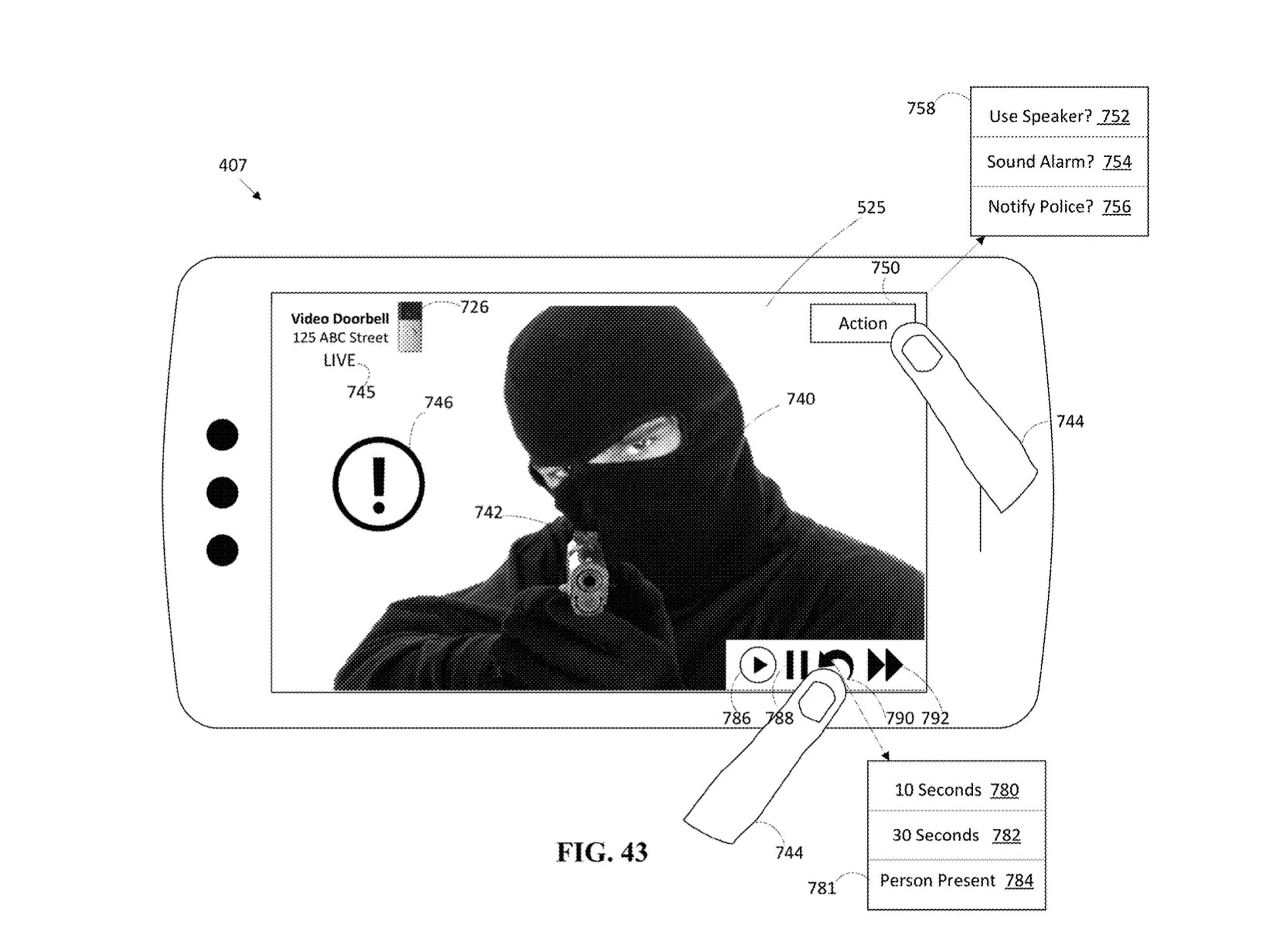 Una imagen de una solicitud de patente de Amazon muestra a una persona apuntando con una pistola a la pantalla de un dispositivo móvil.