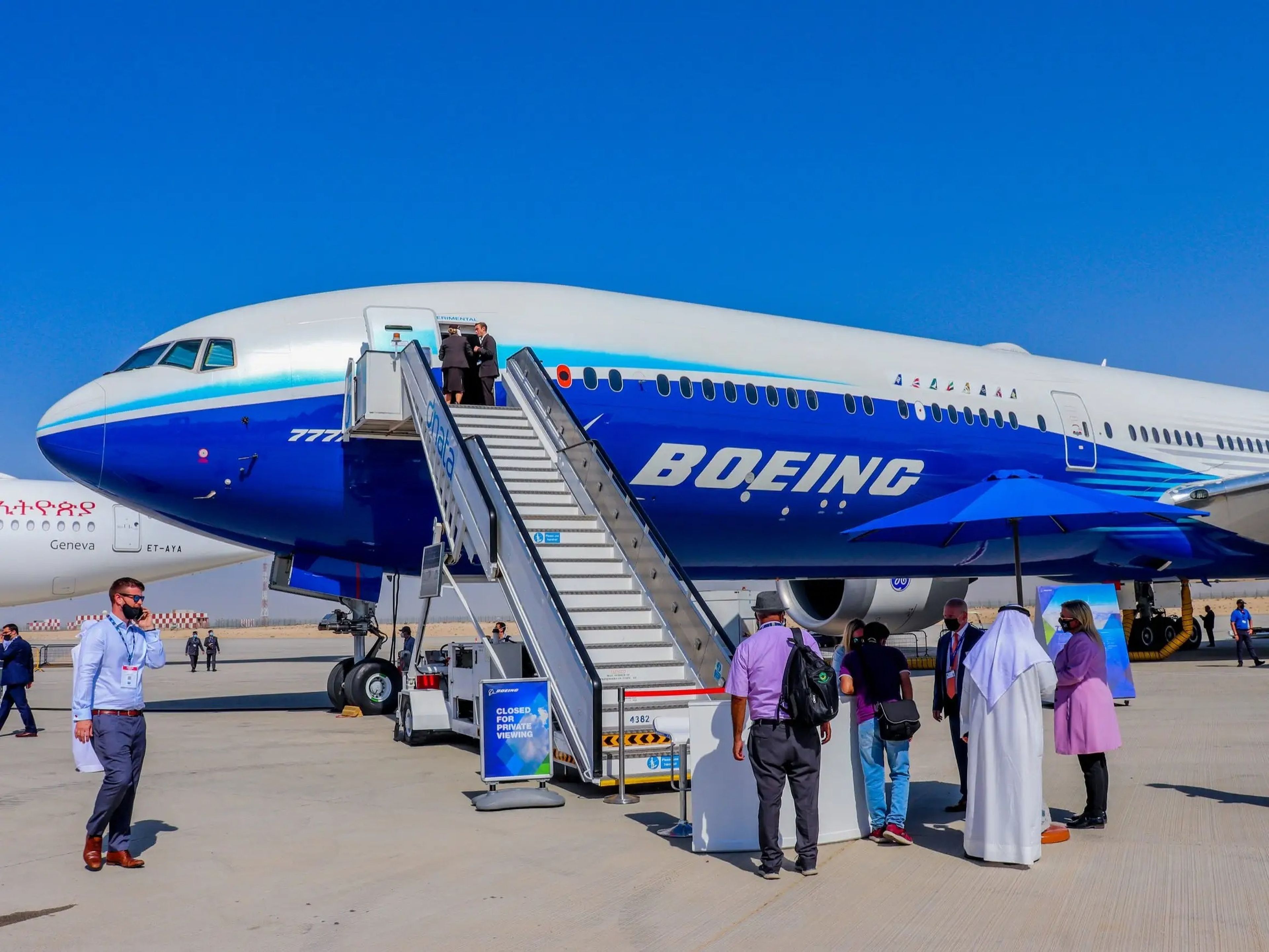 El Boeing 777X en el Dubai Airshow 2021.