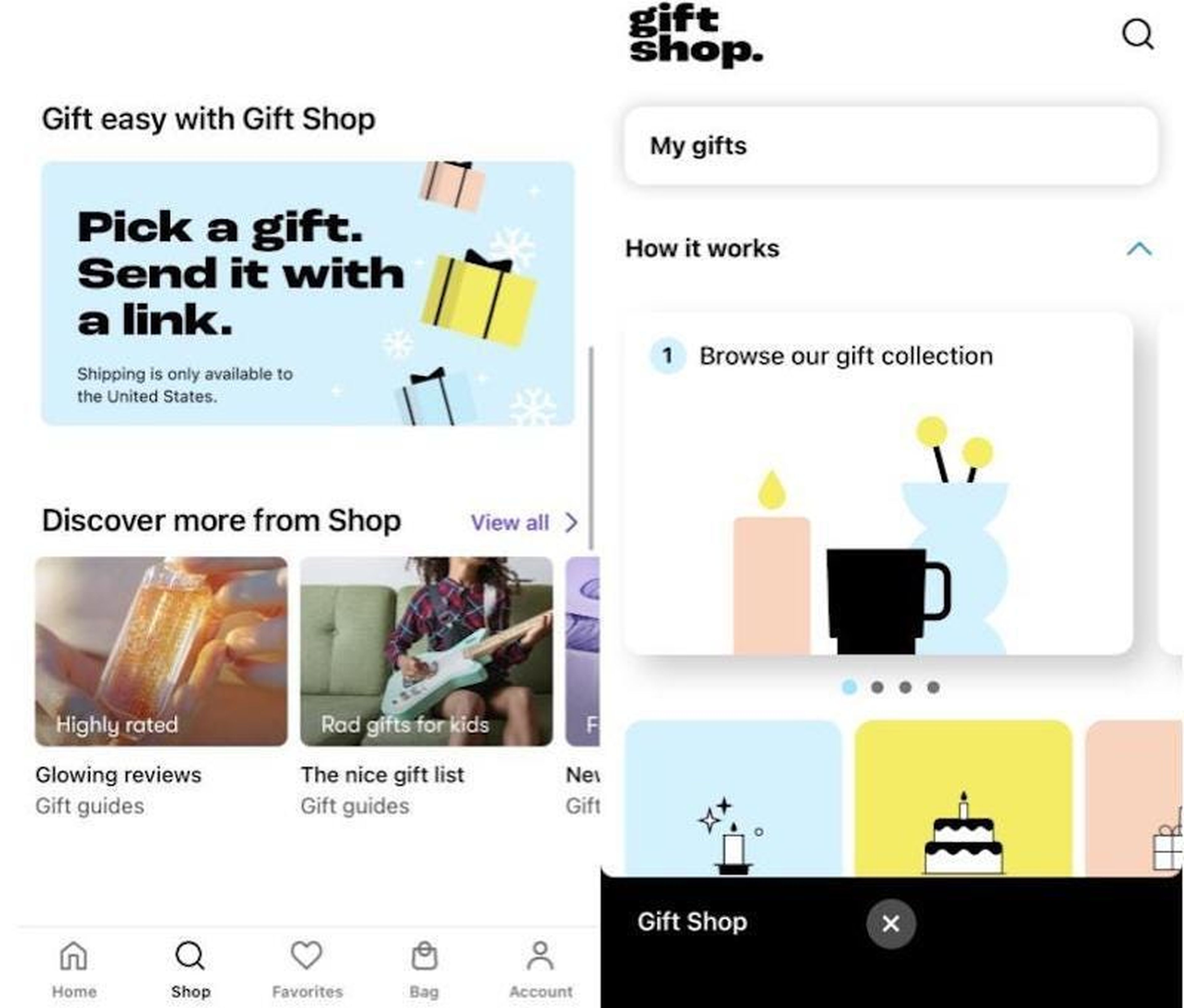 Capturas de pantalla de la aplicación Shopify's Shop.