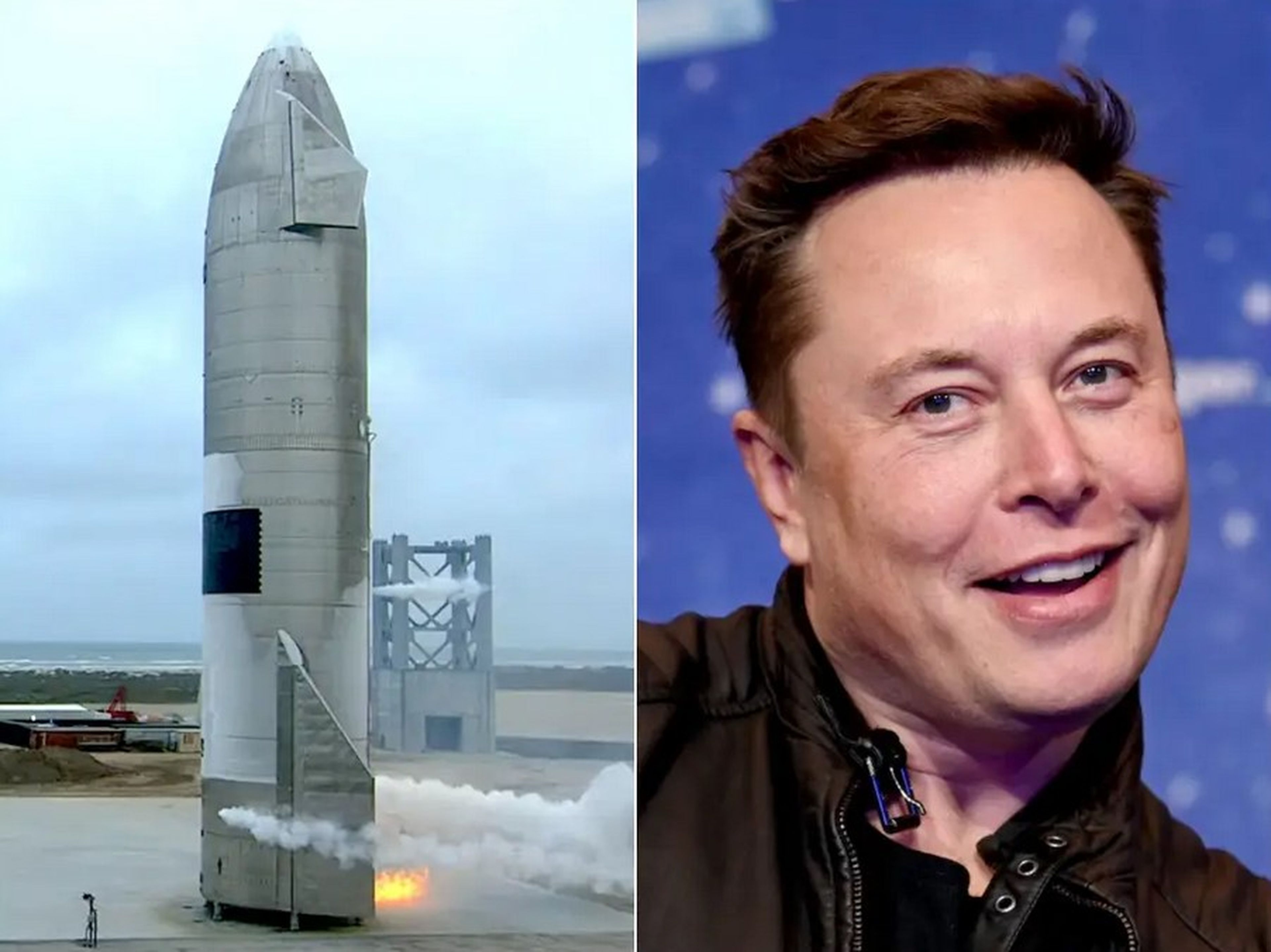 Un cohete Starship y Elon Musk.