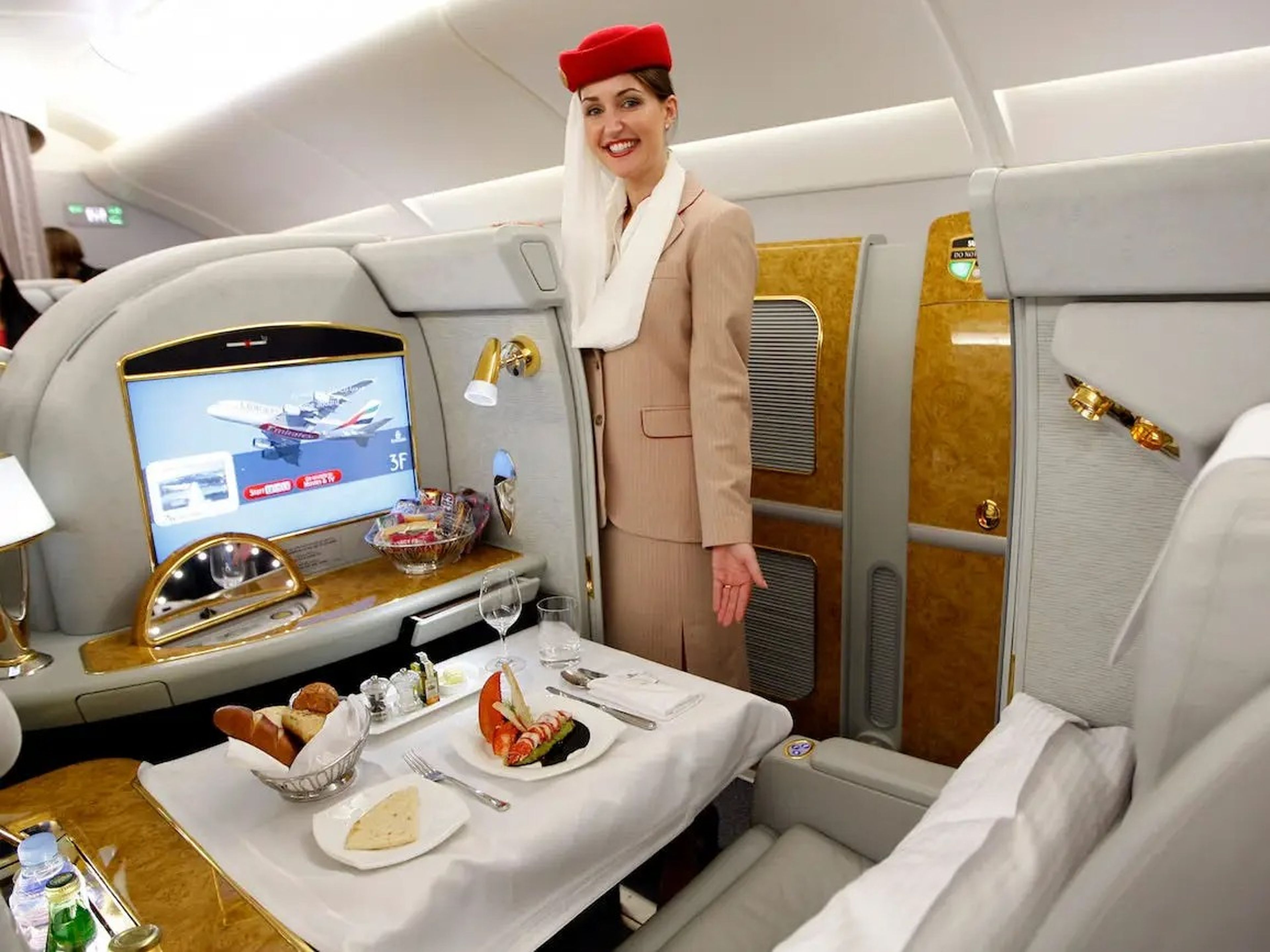 La cabina de primera clase de un Airbus A380 de Emirates.