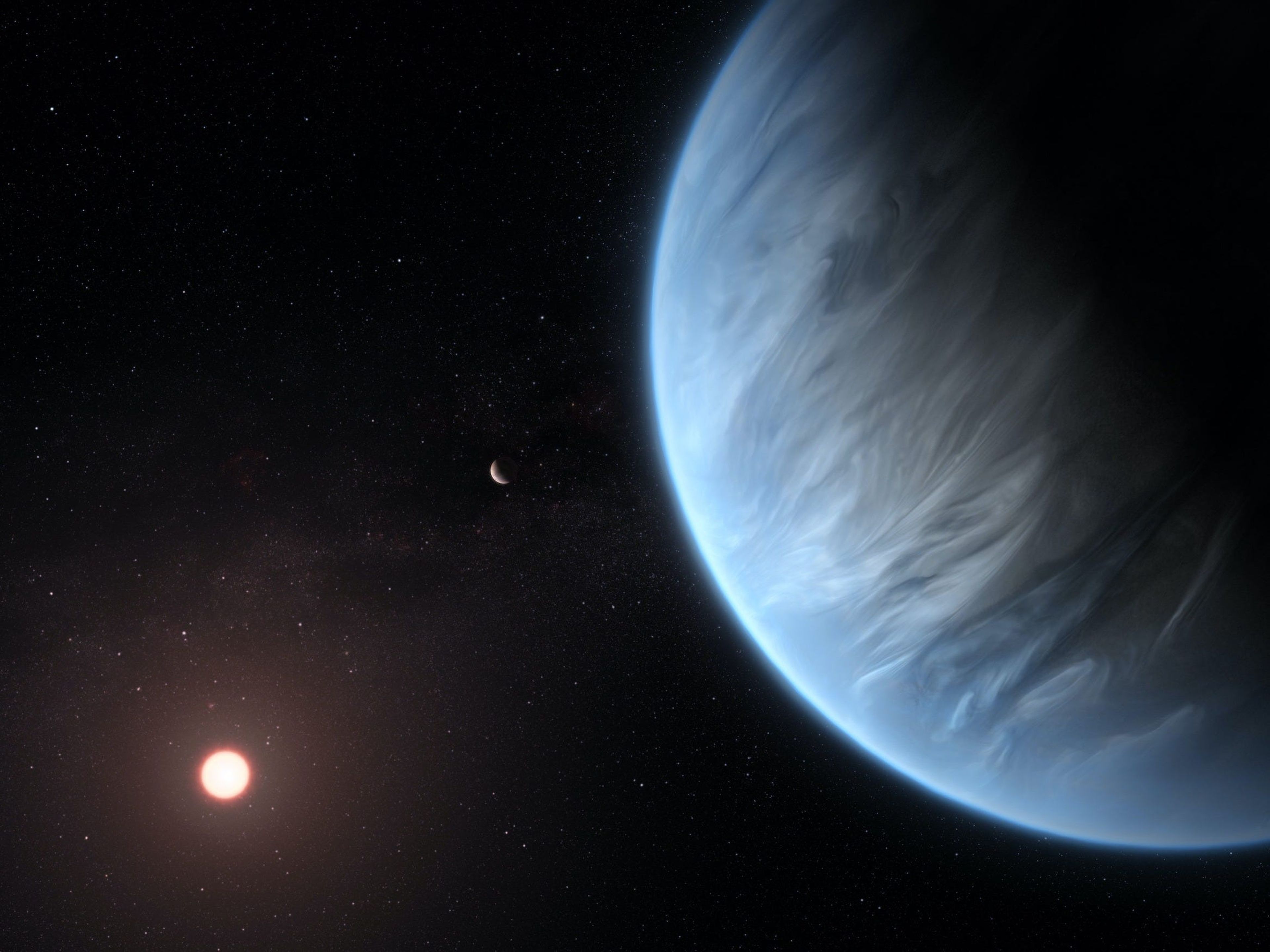 Impresión artística de un planeta supertierra orbitando una estrella lejana.