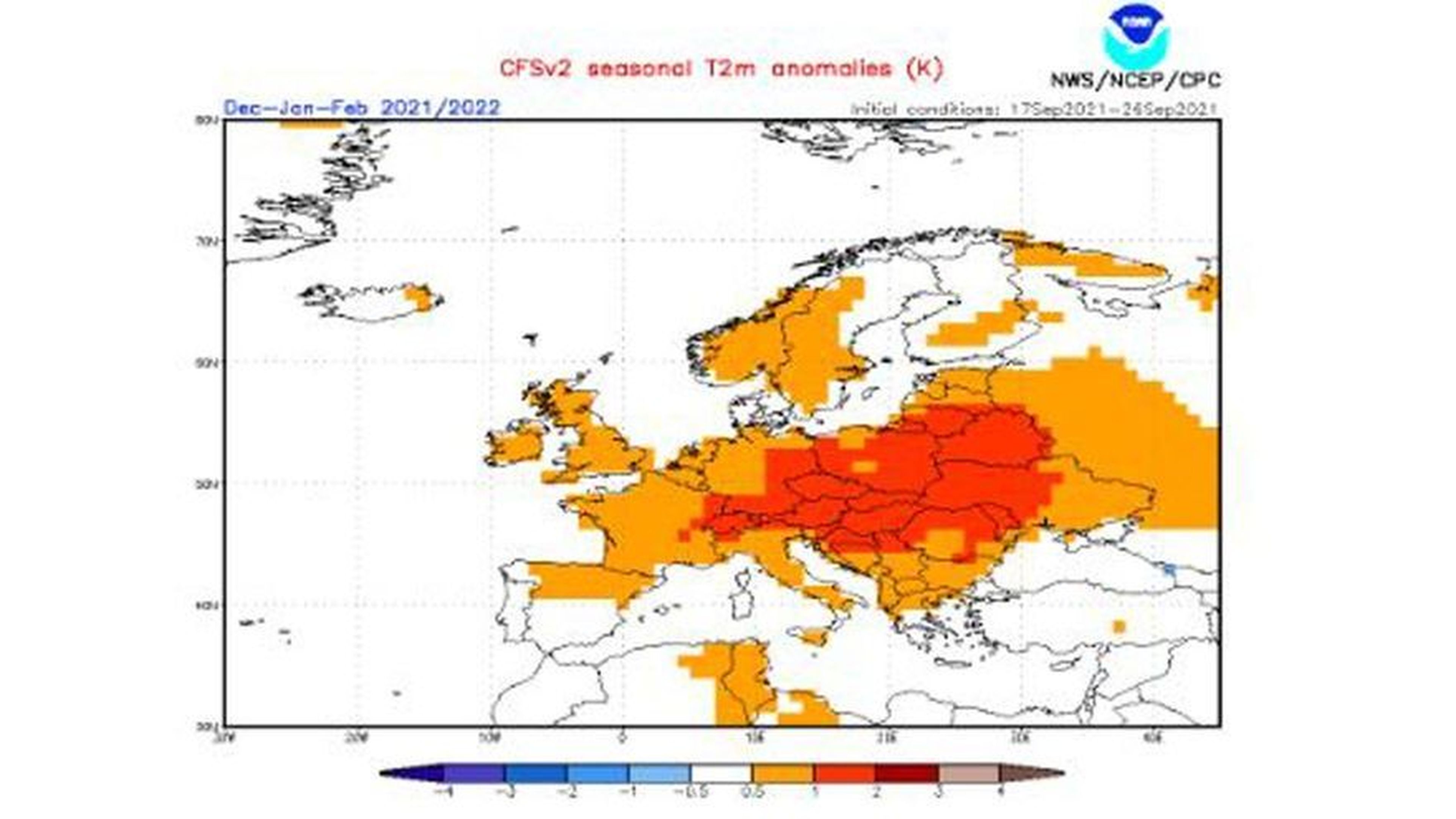Modelo de predición de temperaturas en invierno del NCEP.