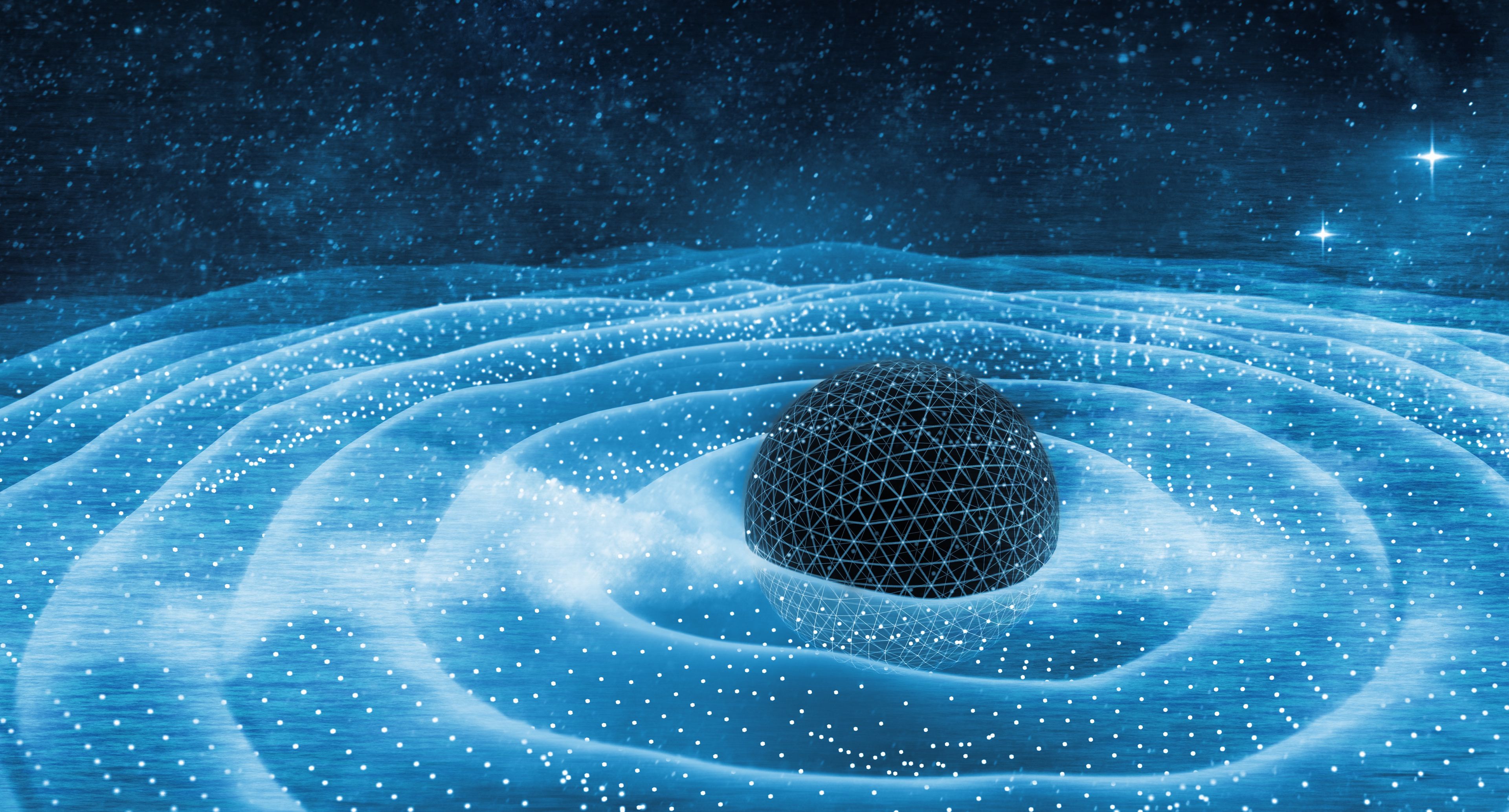 Ondas de gravitación alrededor del agujero negro en la ilustración 3D espacial.