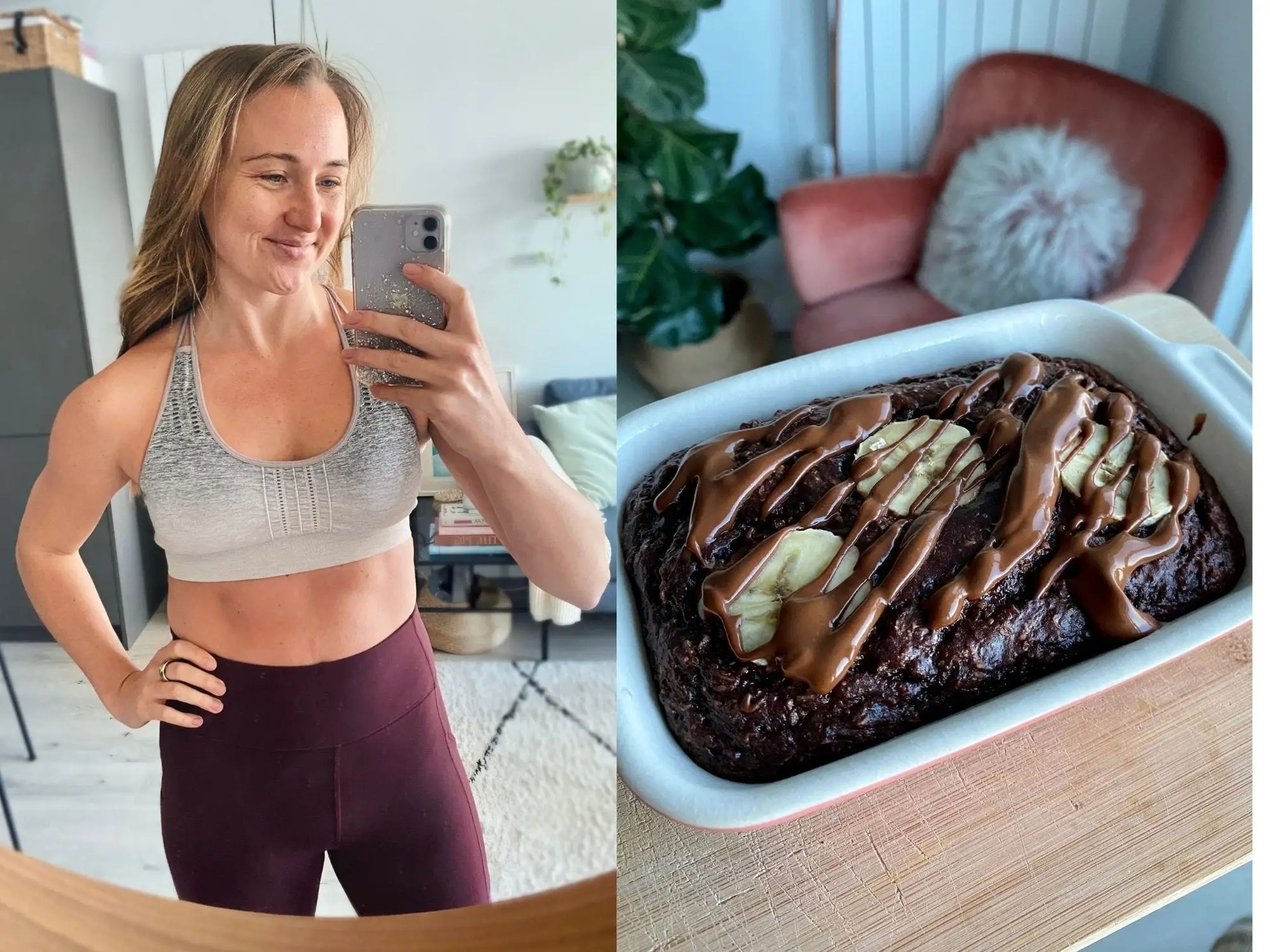 Rachel Hosie añade proteína en polvo a algunos desayunos, como por ejemplo avena horneada con chocolate y plátano.