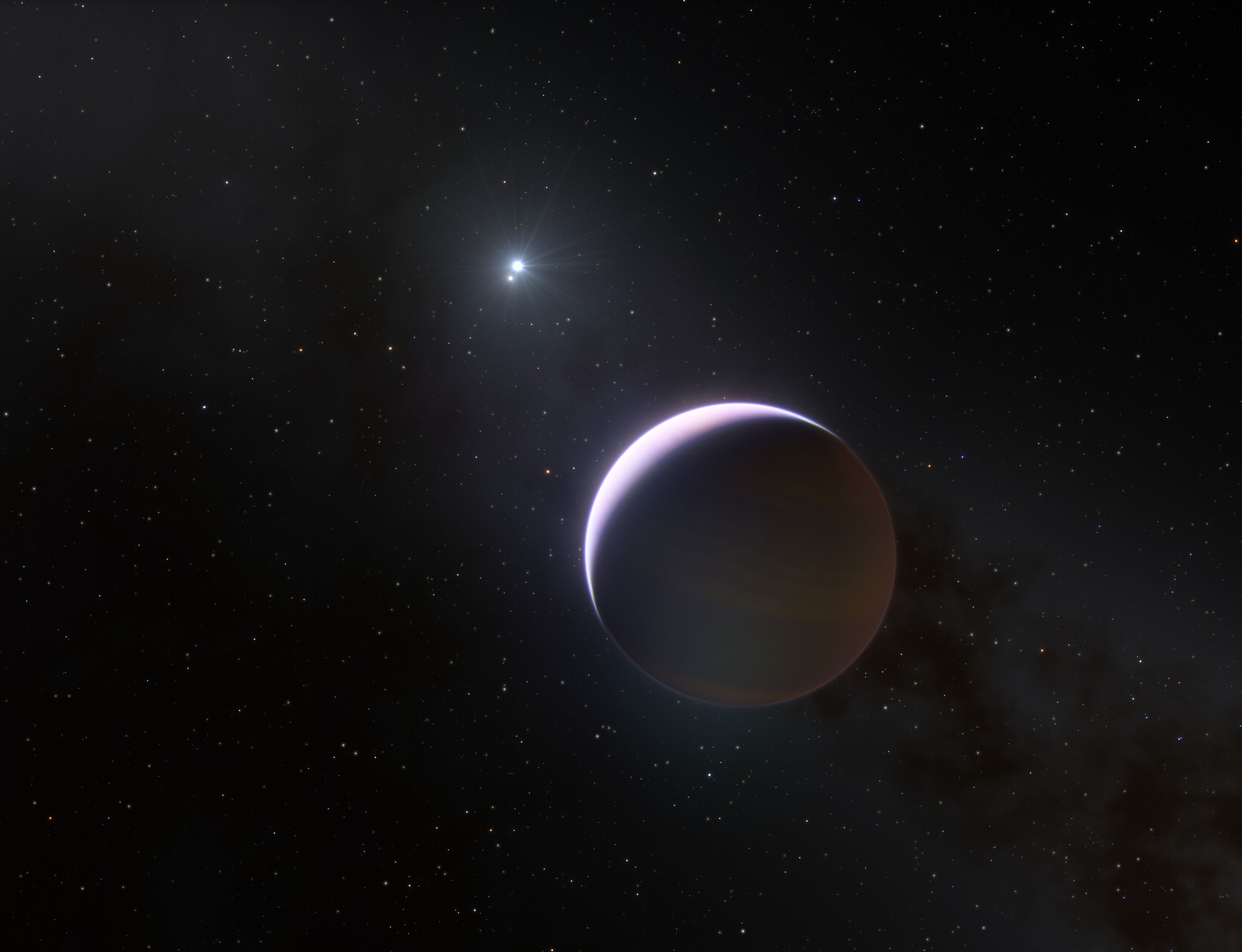 Representación artística del planeta b Centauri b orbitando el sistema solar.