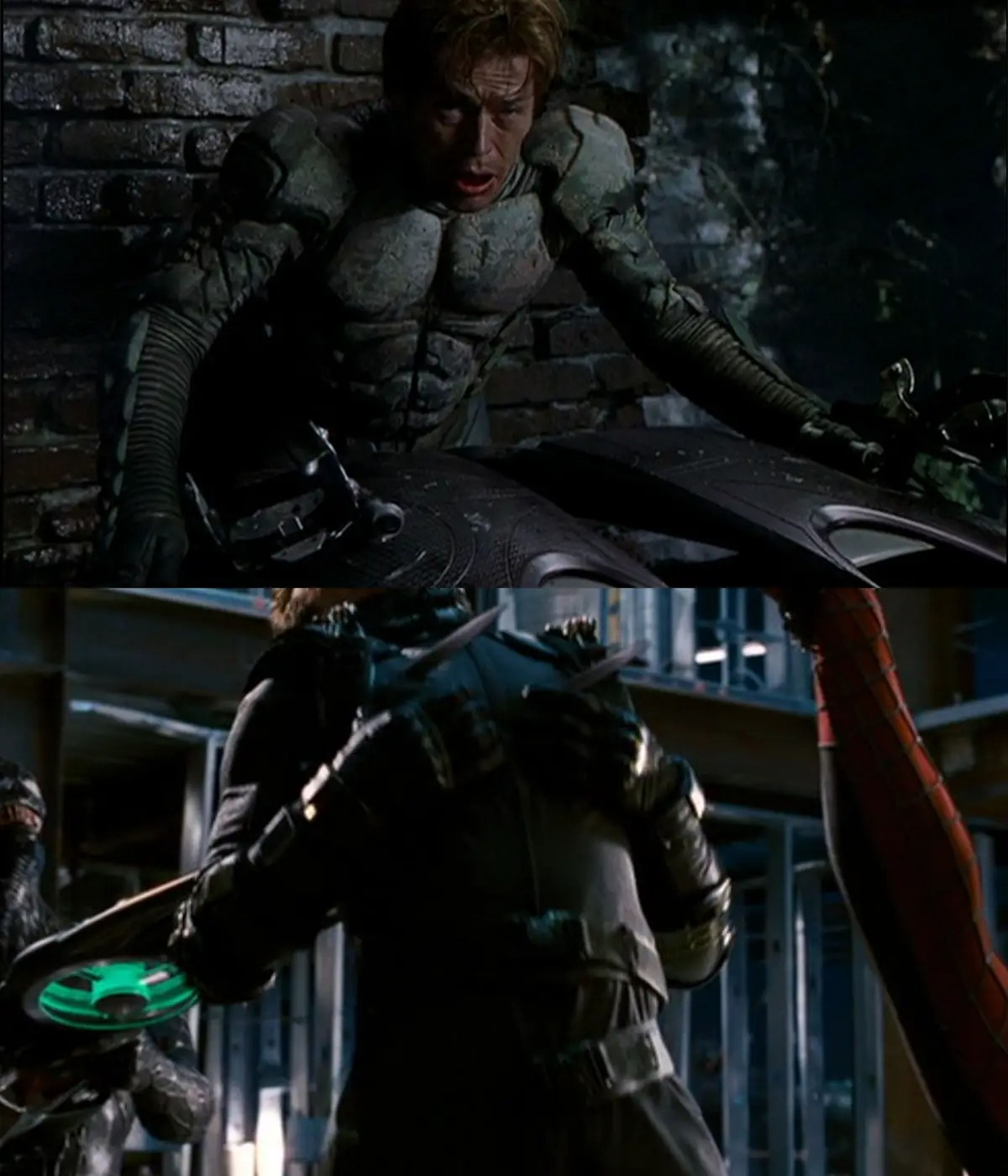 En la imagen superior: la muerte de Norman Osborn en 'Spider-Man'. En la imagen inferior: la muerte de Harry Osborn en 'Spider-Man 3'.