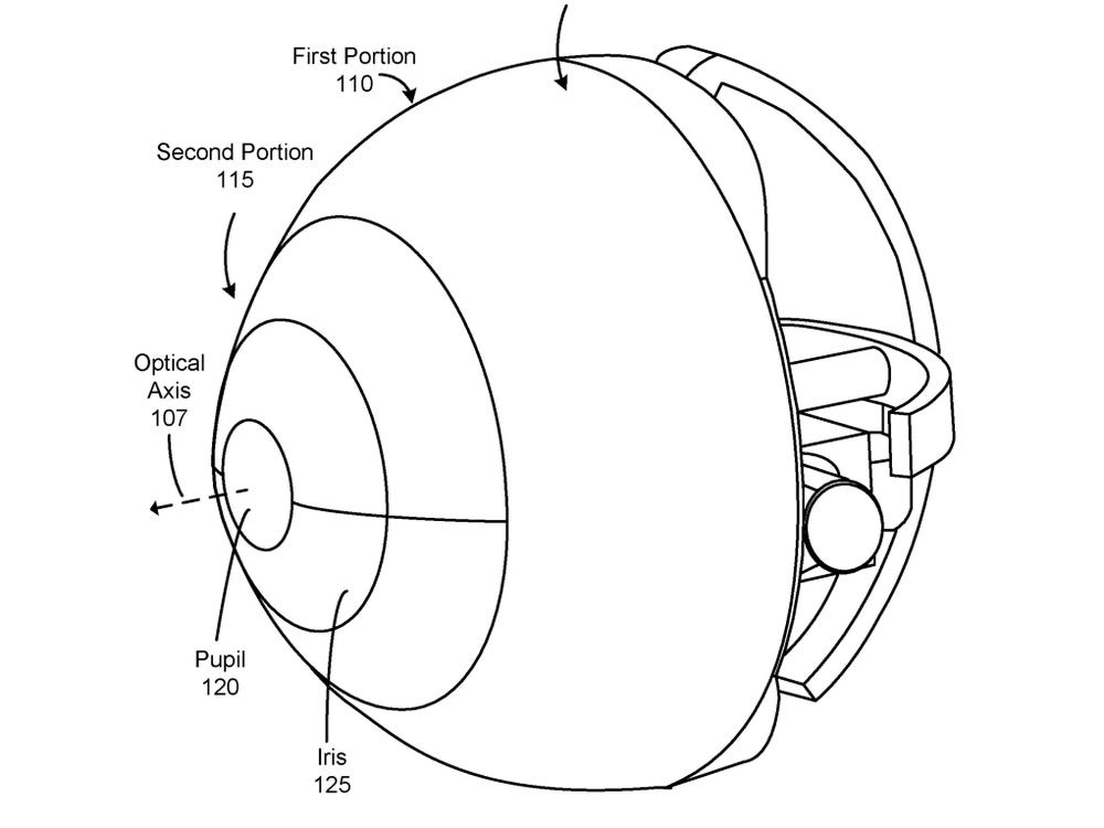 Detalle del globo ocular mecánico de Facebook para un dispositivo animatrónico.