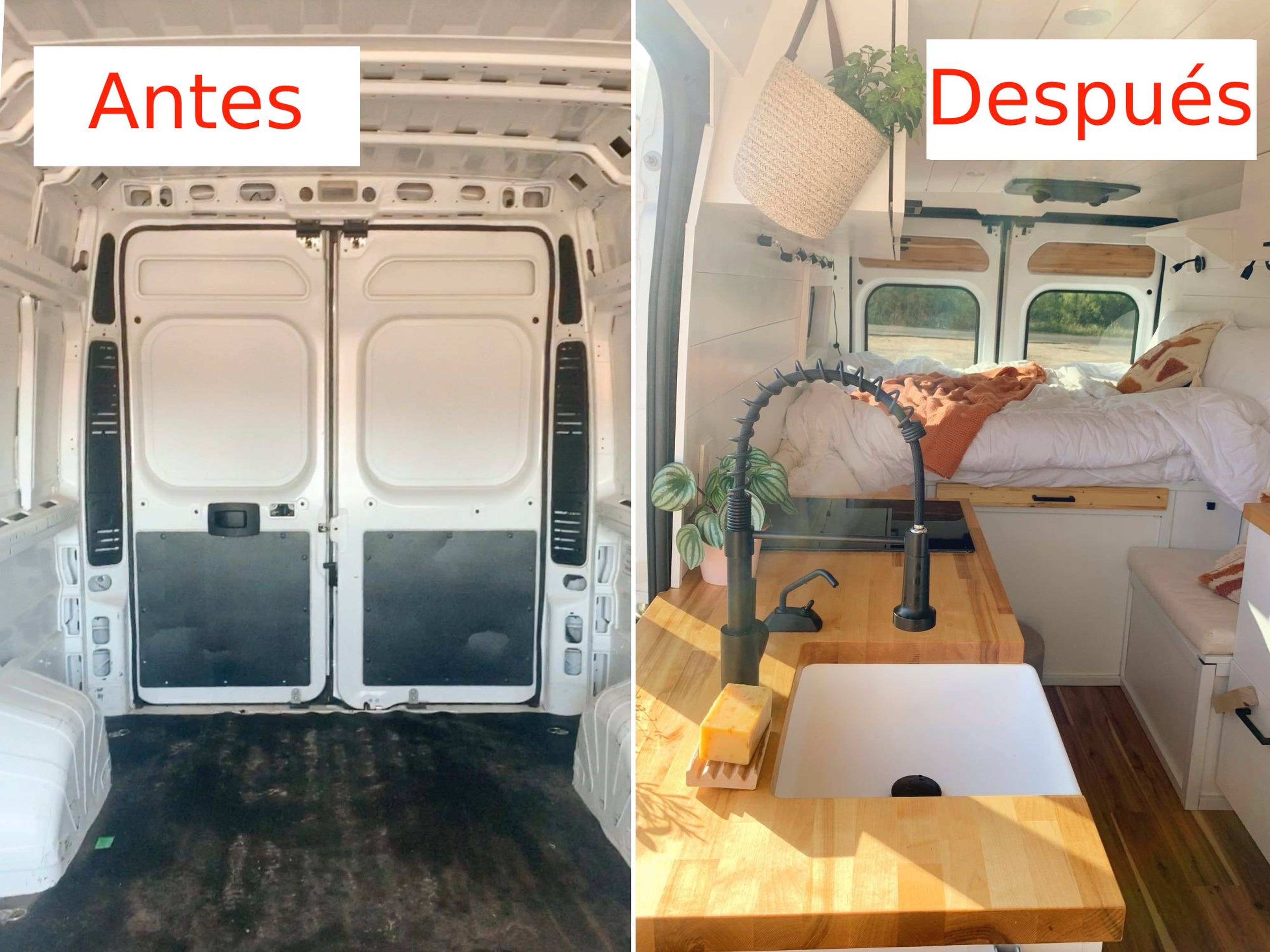 Una chica convierte una furgoneta en una camper sostenible