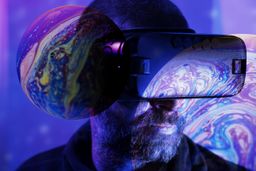 Un hombre en el metaverso con gafas de realidad virtual