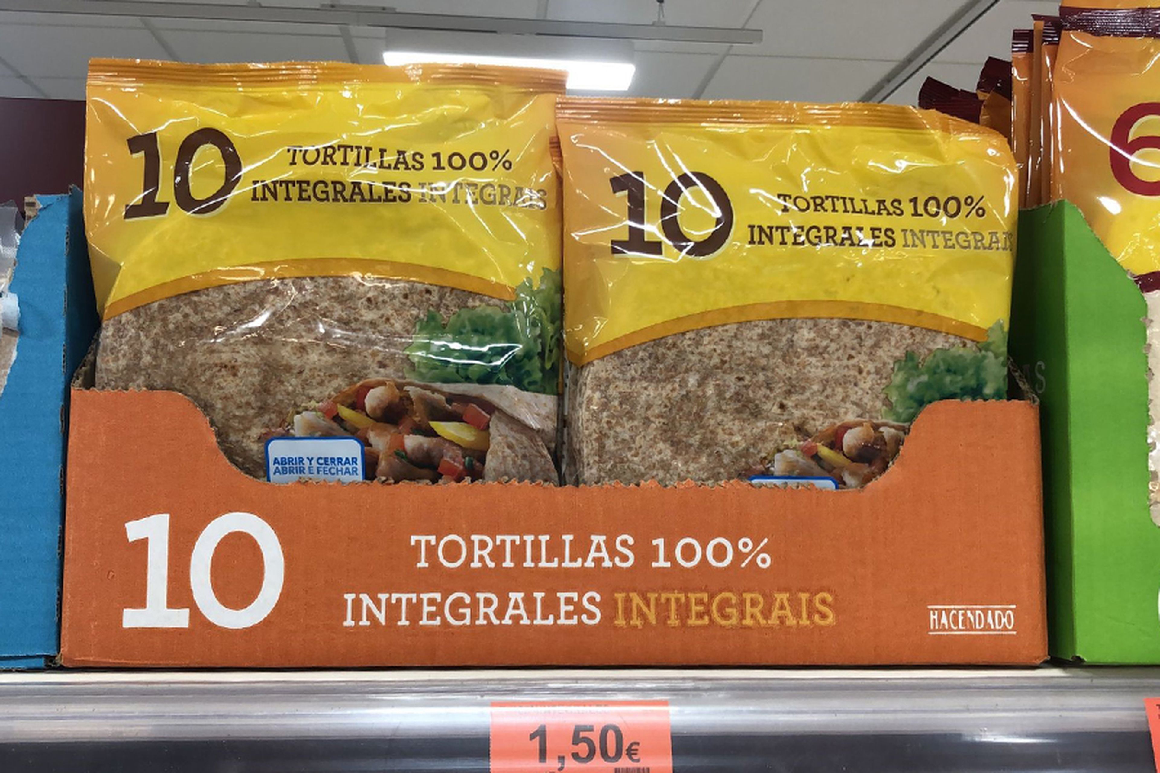 tortillas 100% integrales Hacendado, de Mercadona
