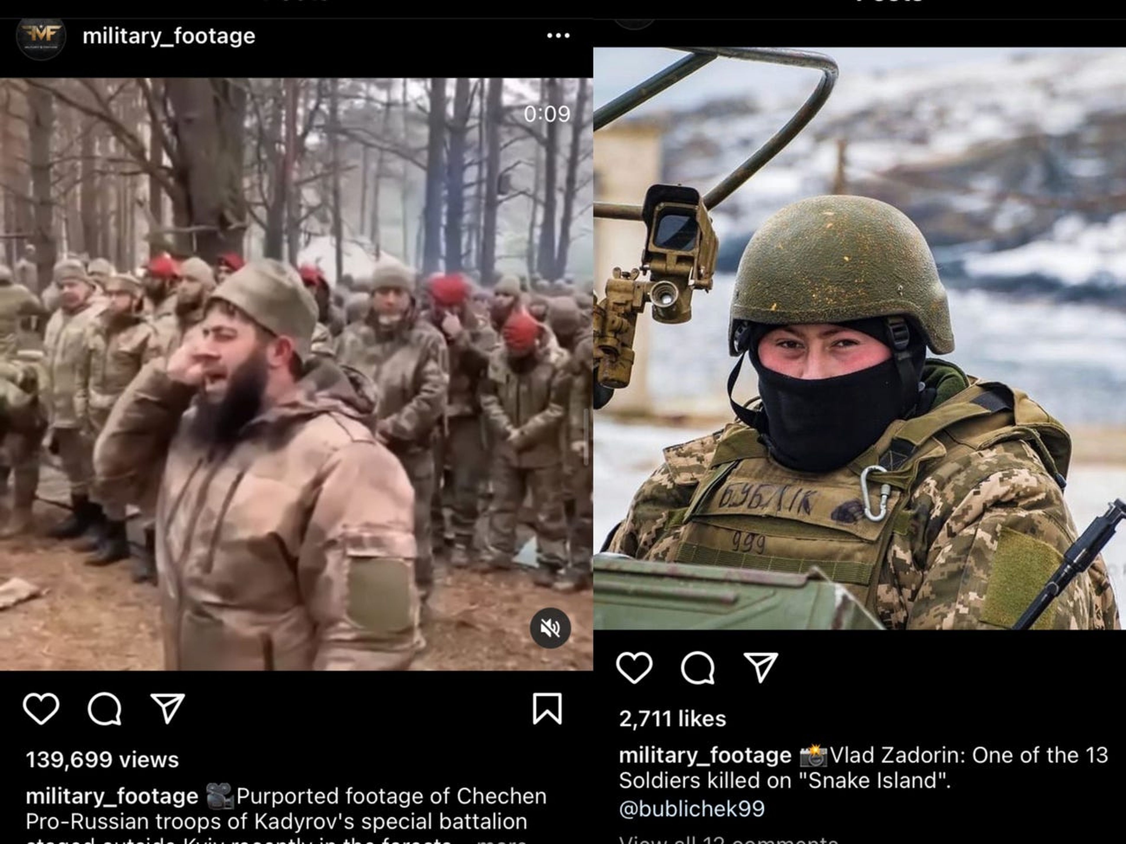 Algunas publicaciones de los creadores de las cuentas de guerra de Instagram.