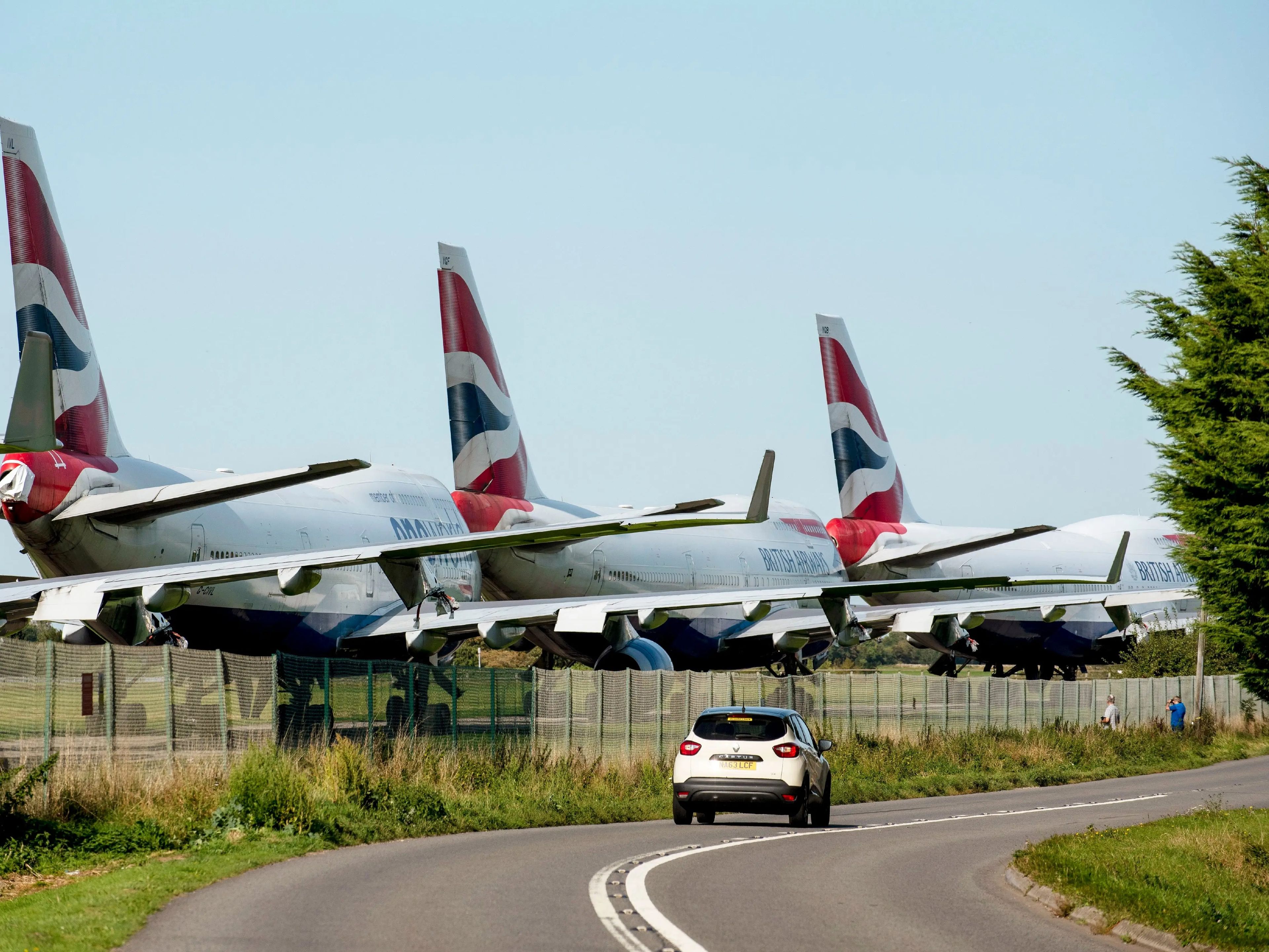747 de British Airways aparcado en el aeropuerto de Cotswold.