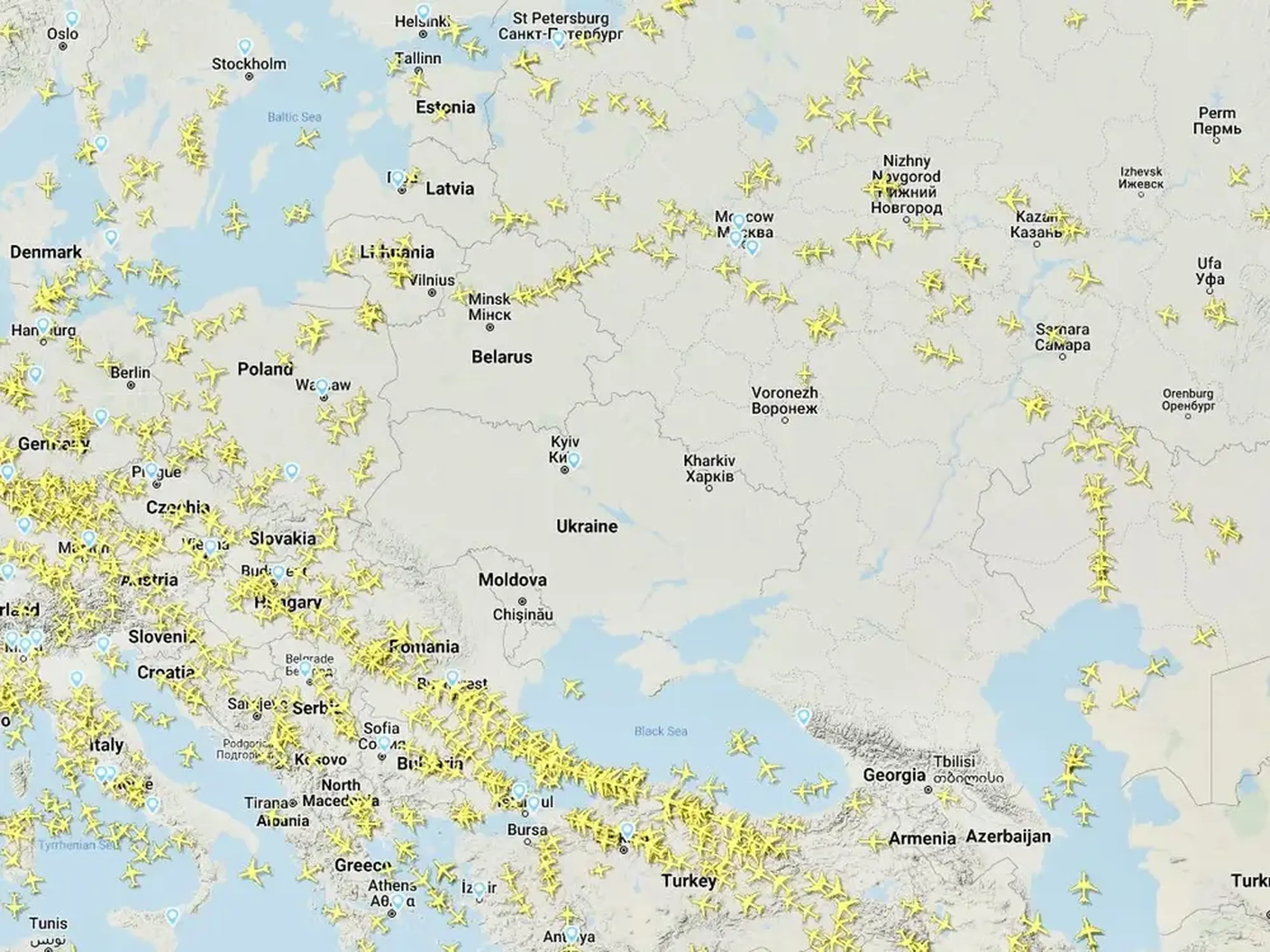 Comprimido Nominal clase Así se ha vaciado el espacio aéreo ante el ataque de Rusia a Ucrania |  Business Insider España