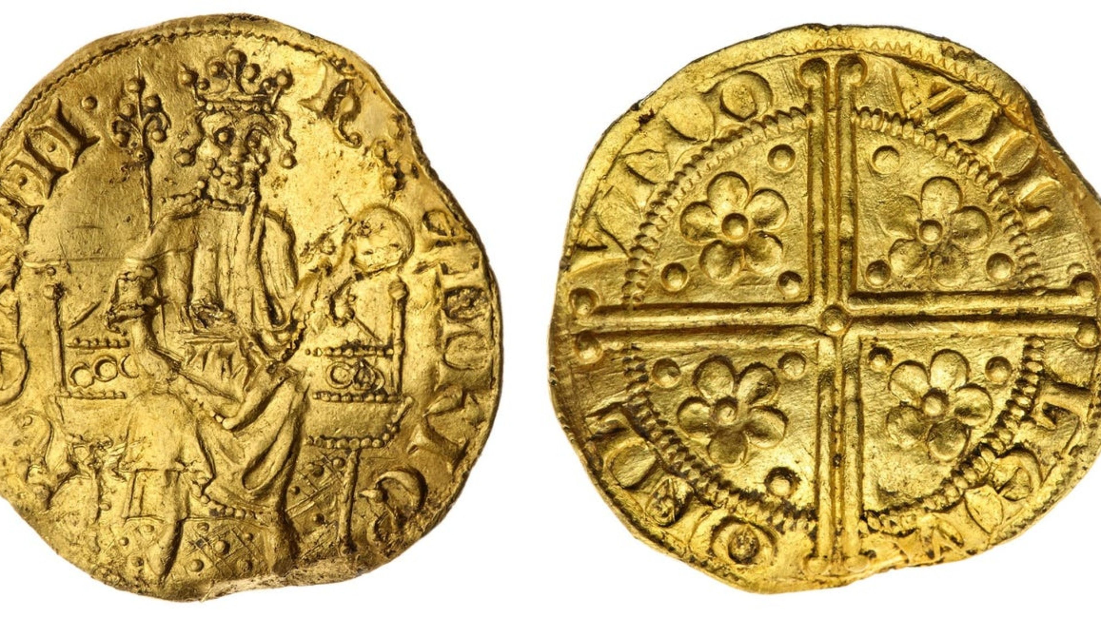 La moneda de oro encontrada por el padre de dos hijos, que data del siglo XIII.