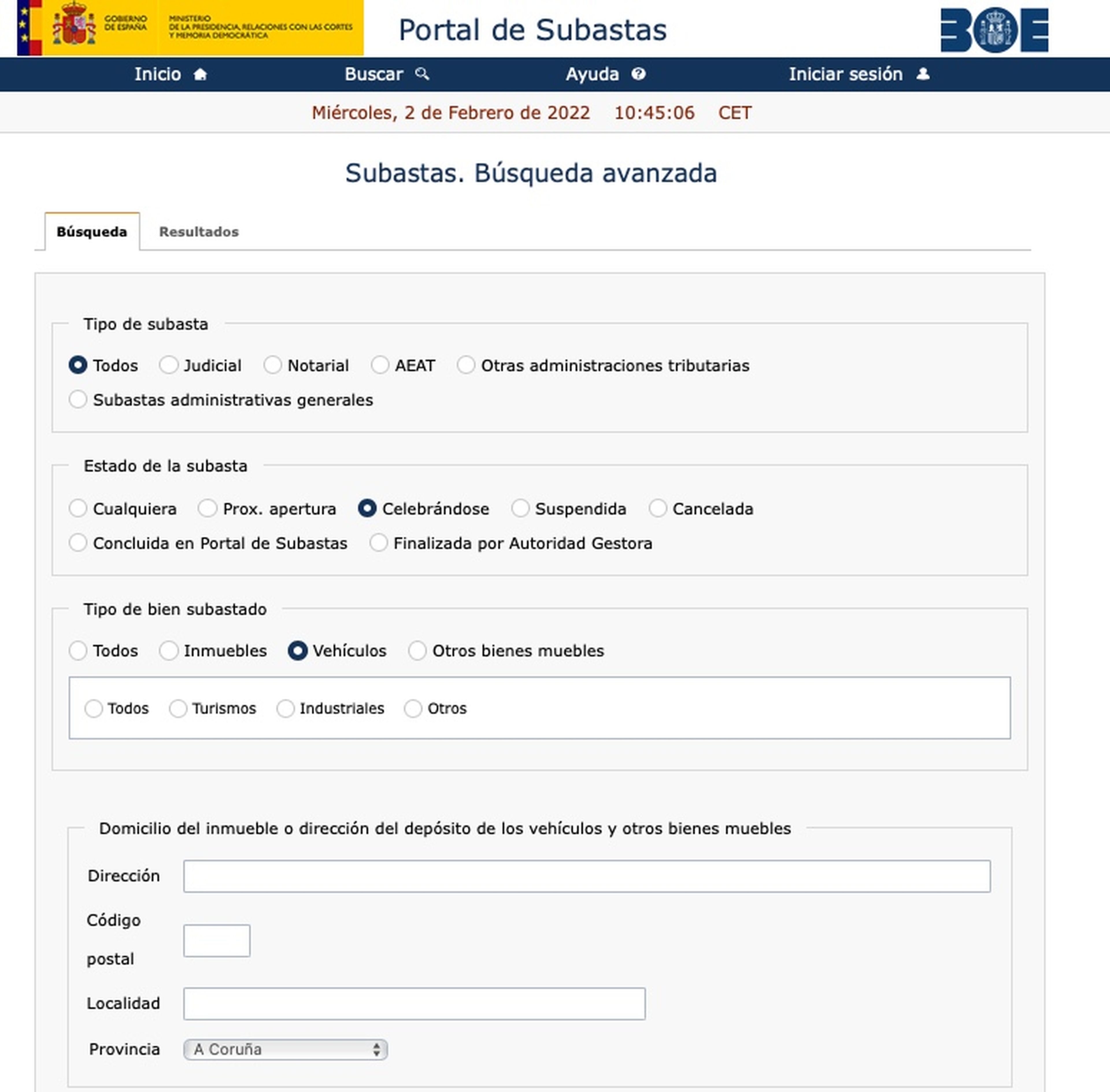 Portal de subastas del BOE