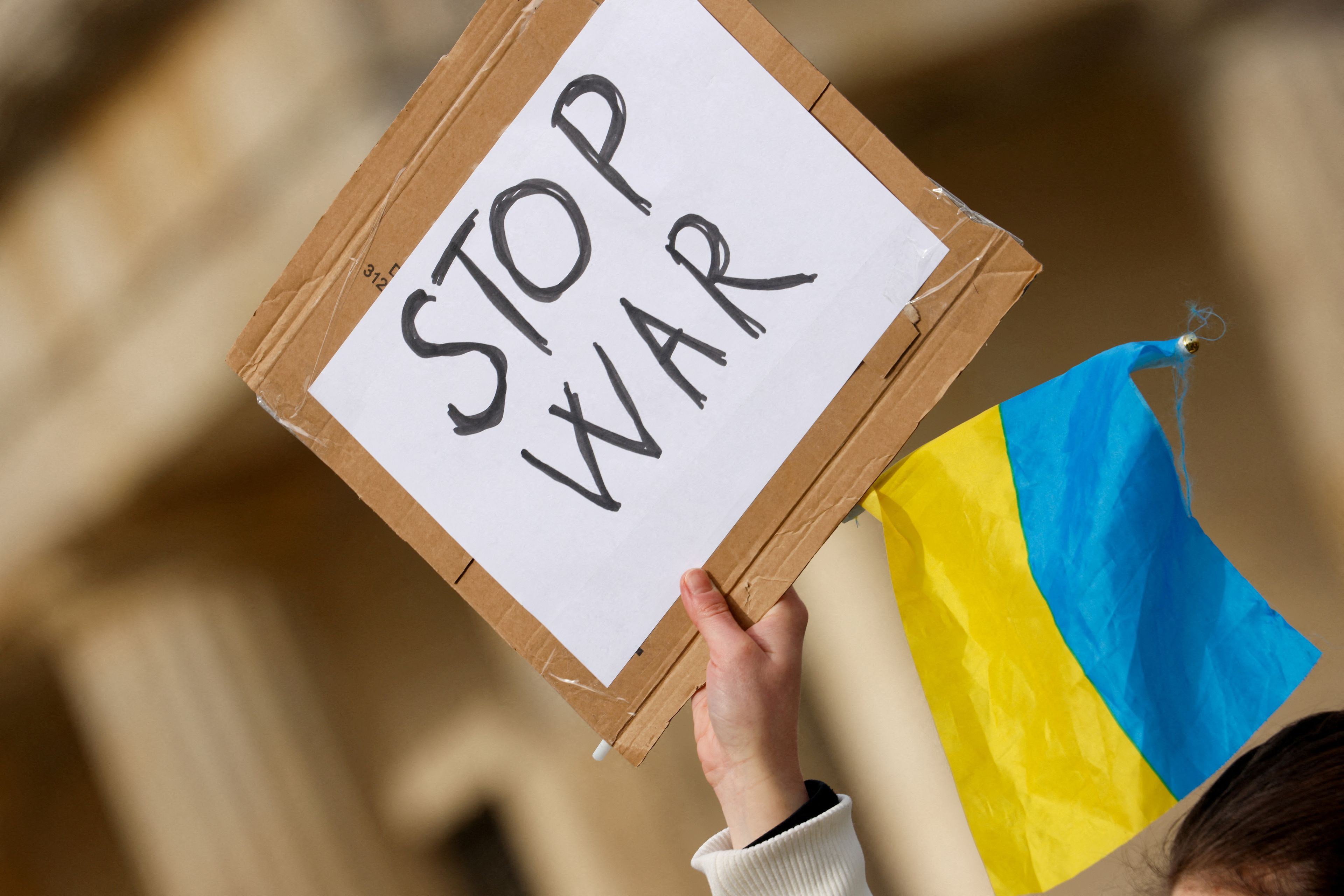 Una protesta contra la invasión de Ucrania por parte de Rusia