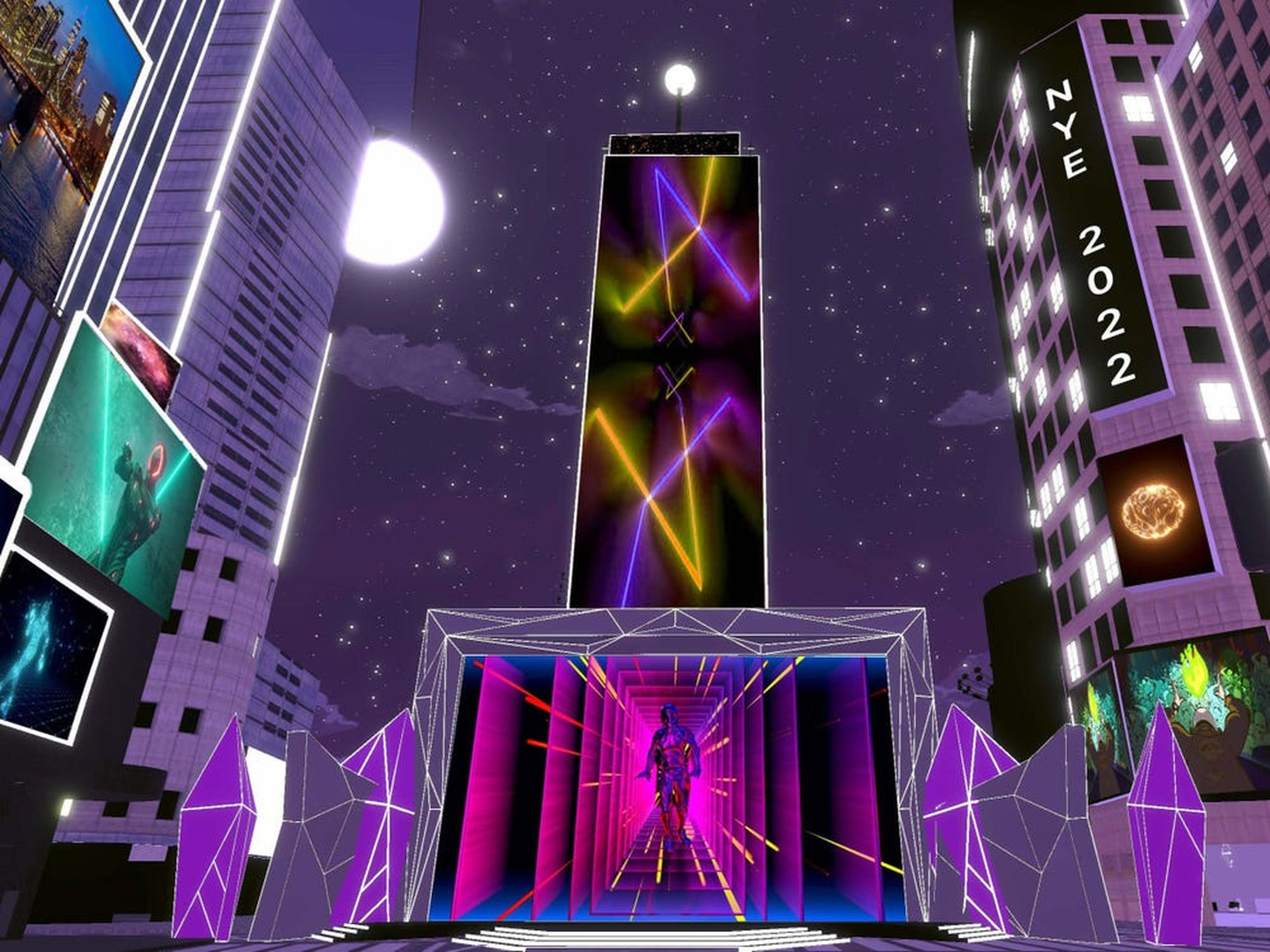 Una representación virtual en el metaverso Decentraland de One Times Square en la ciudad de Nueva York, por Digital Currency Group y Jamestown.