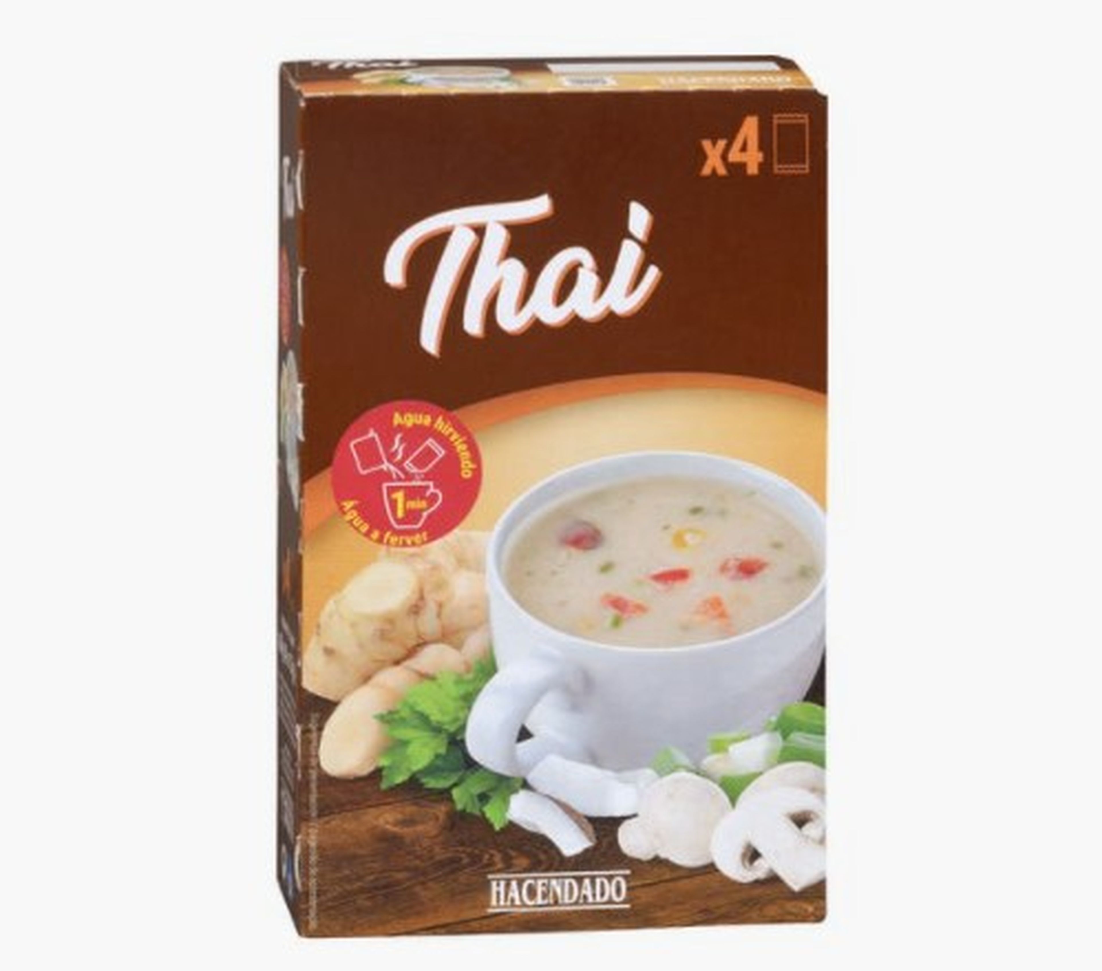 Sopa instantánea Thai con verduras y leche de coco, Hacendado