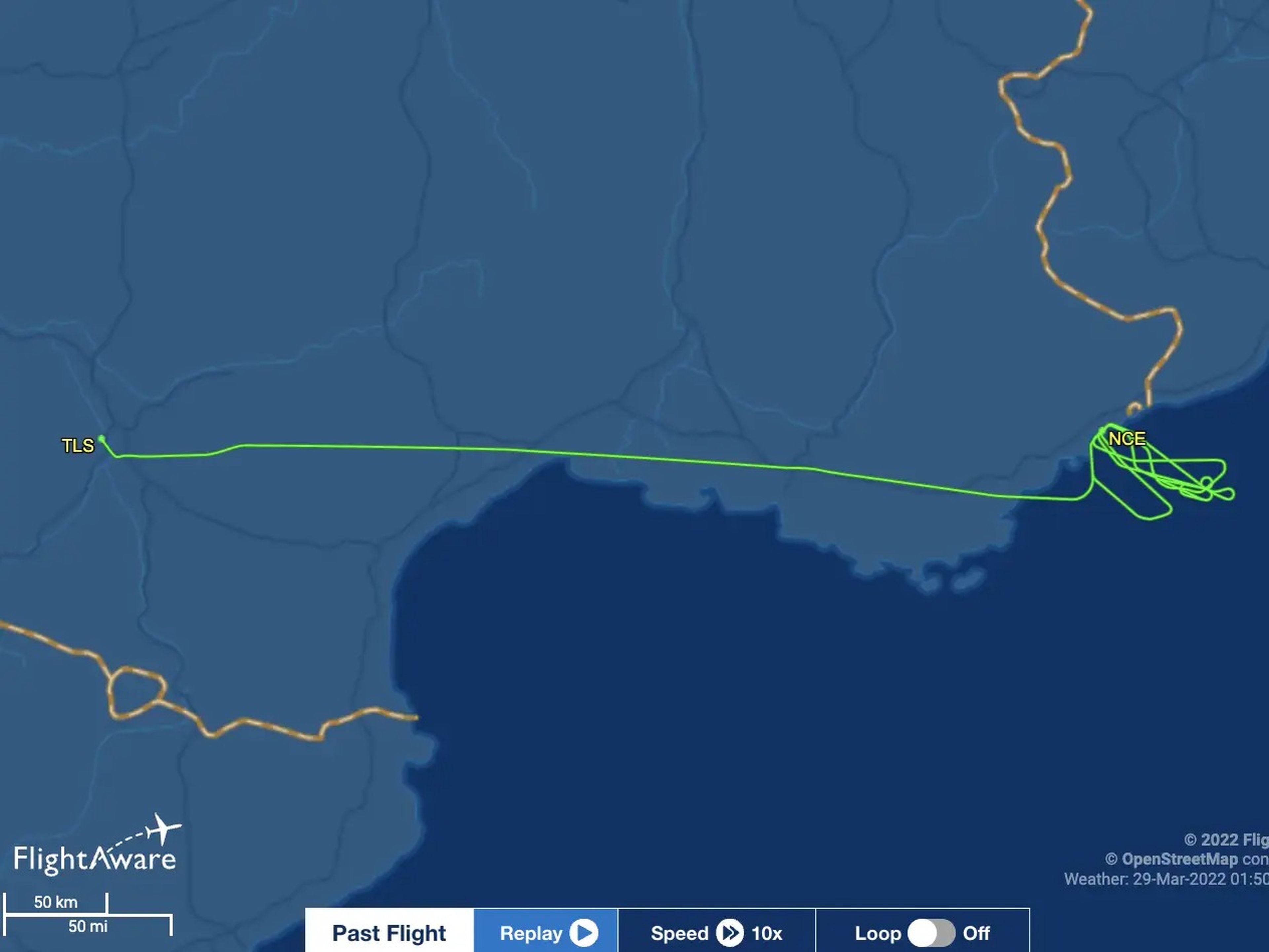 A380 test flight from Toulouse to Nice.