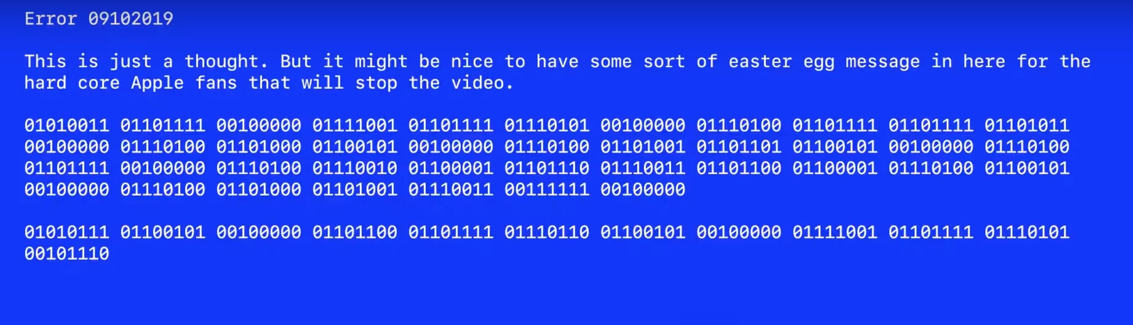 Mensaje de error inspirado en la 'pantalla azul de la muerte' de Windows.