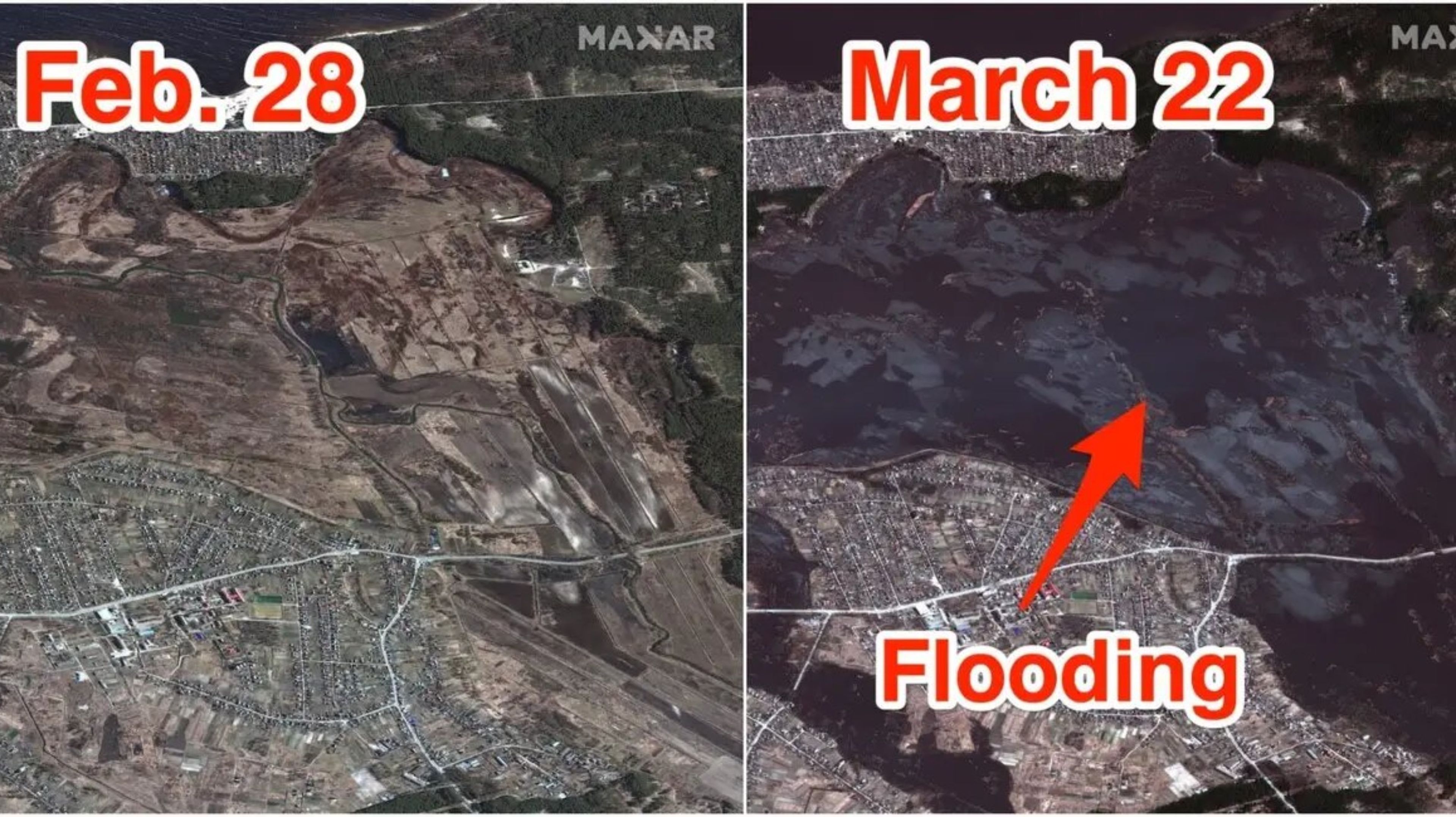 Imágenes de satélite comentadas de la cuenca del río Irpin.