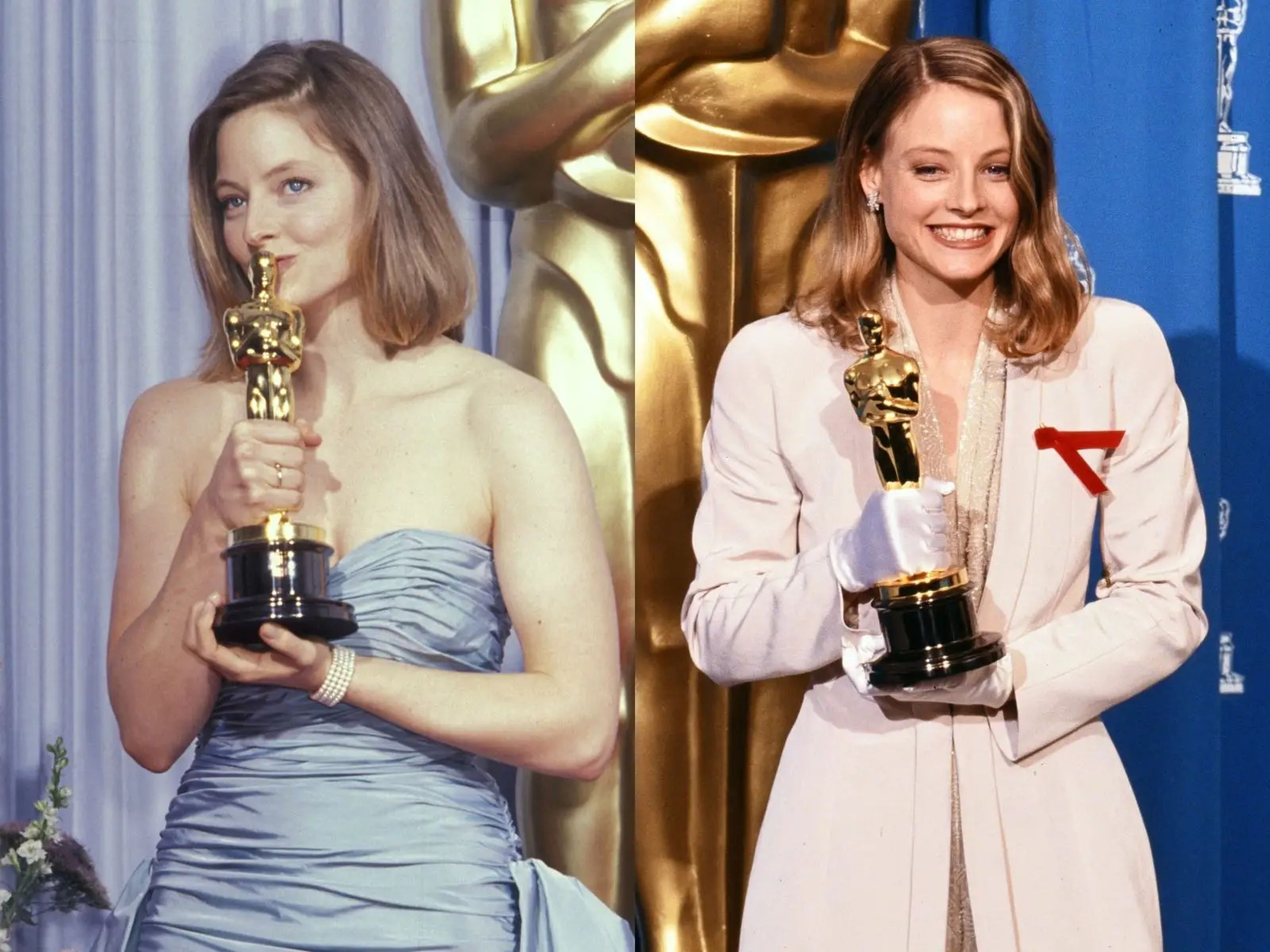 Jodie Foster en la 61ª edición de los Premios de la Academia, el 29 de marzo de 1989, y en la 64ª edición, el 30 de marzo de 1992.