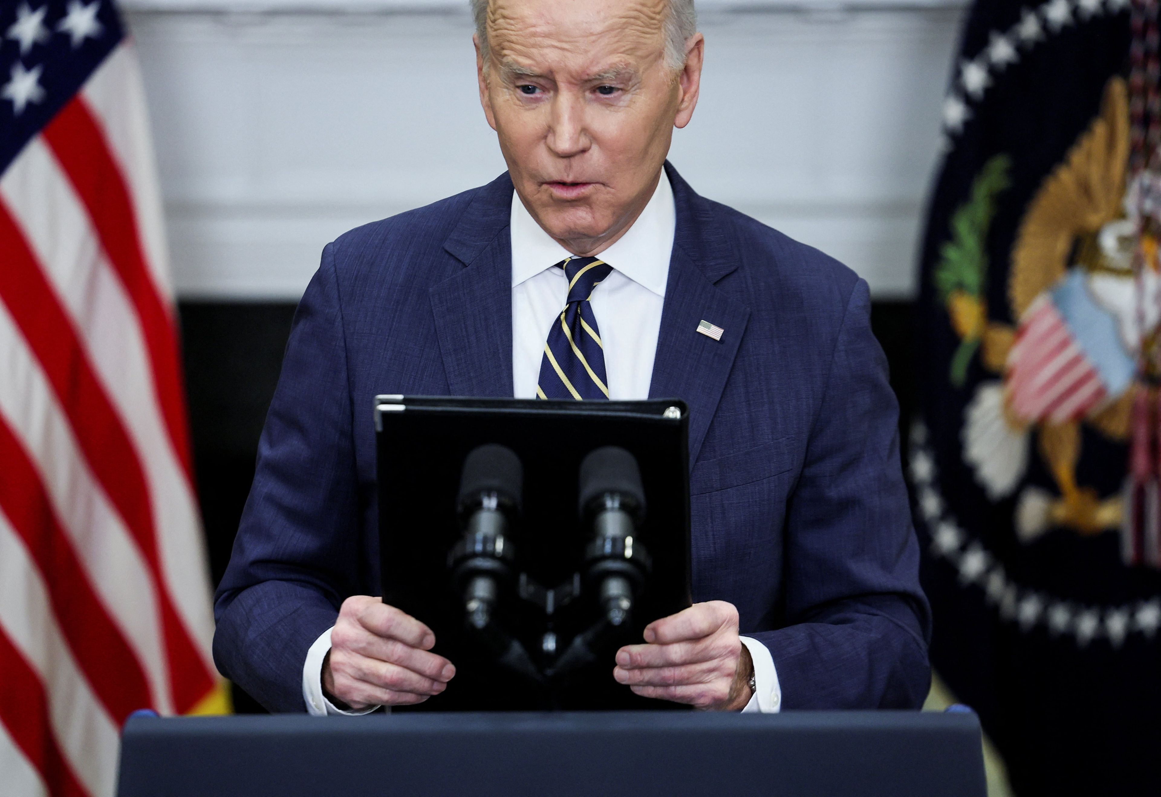 Joe Biden, presidente de Estados Unidos, durante el anuncio de nuevas medidas contra Rusia por la guerra en Ucrania, el 11 de marzo de 2022.