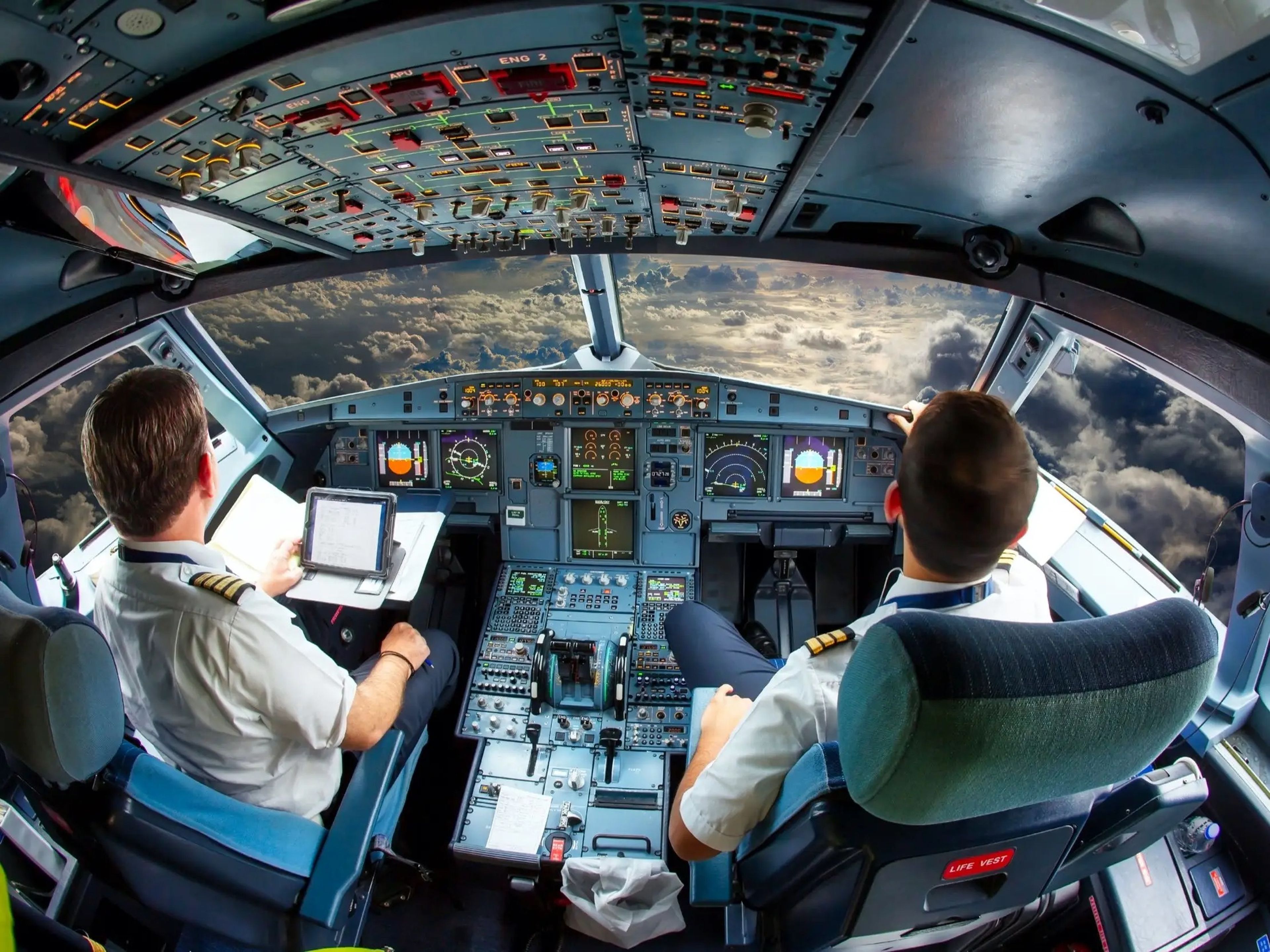 Pilots in cockpit