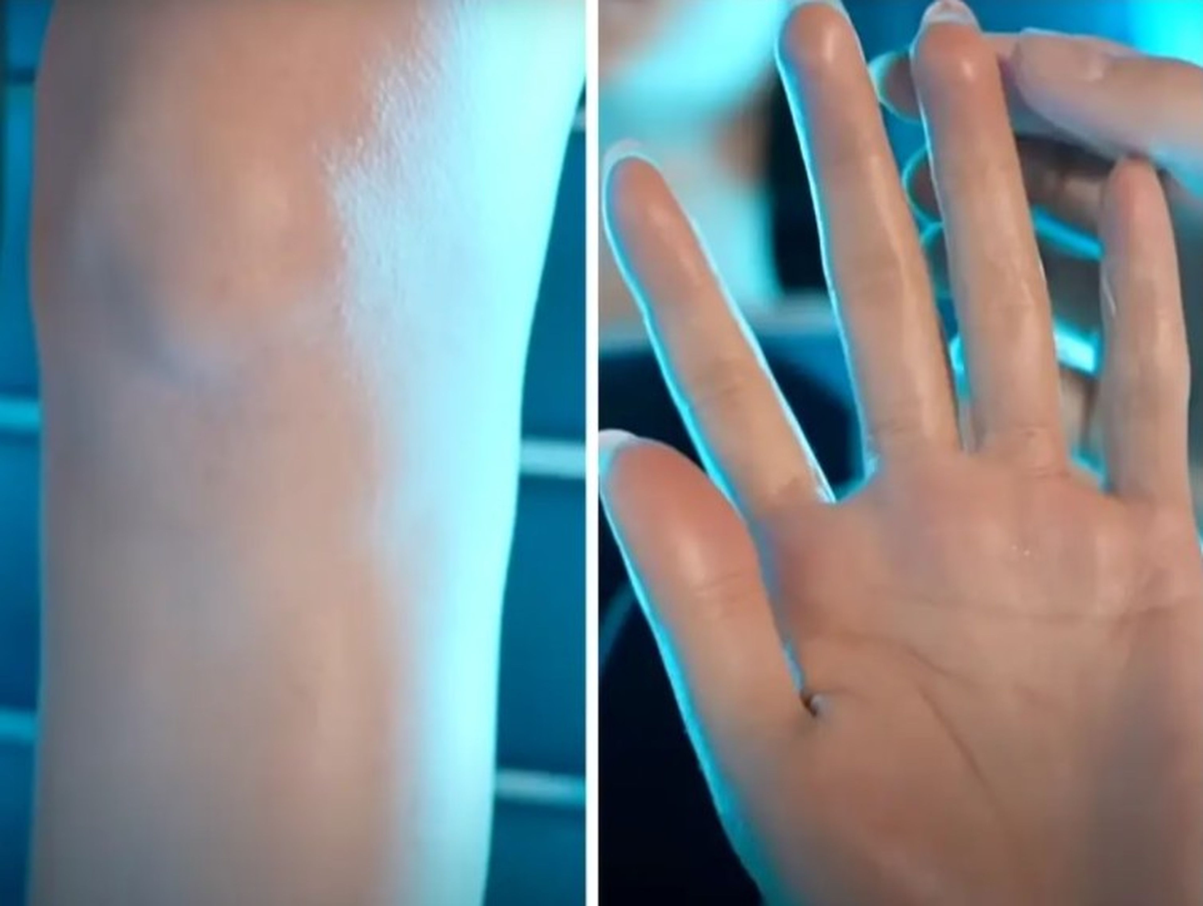 Los robots del museo han sido diseñados para tener piel de gallina en su "piel" de silicona (izquierda) y líneas en sus palmas y dedos (derecha).