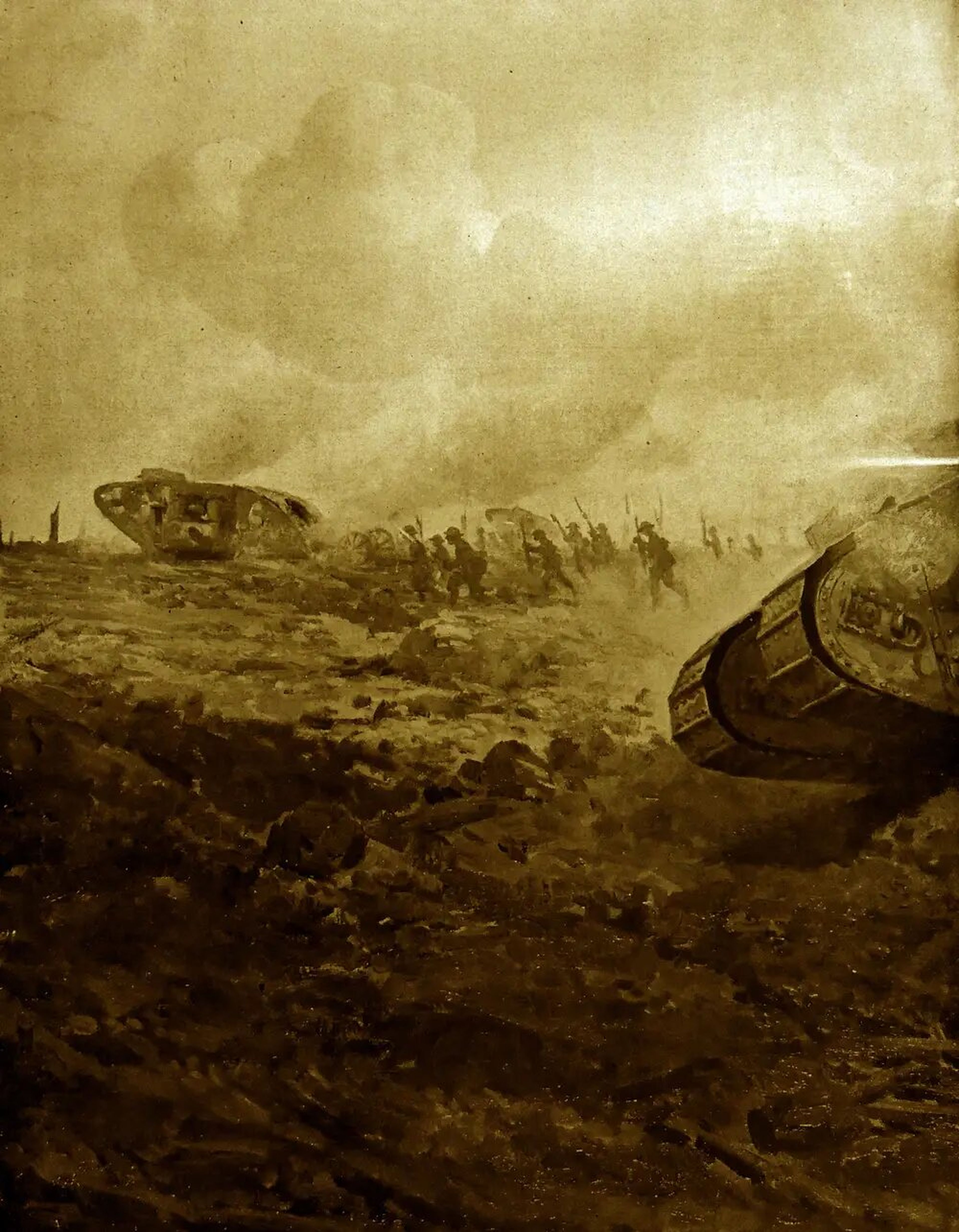 "Los tanques se utilizaron por primera vez en acción en el campo de batalla del Somme el 15 de septiembre de 1916 durante la Primera Guerra Mundial.