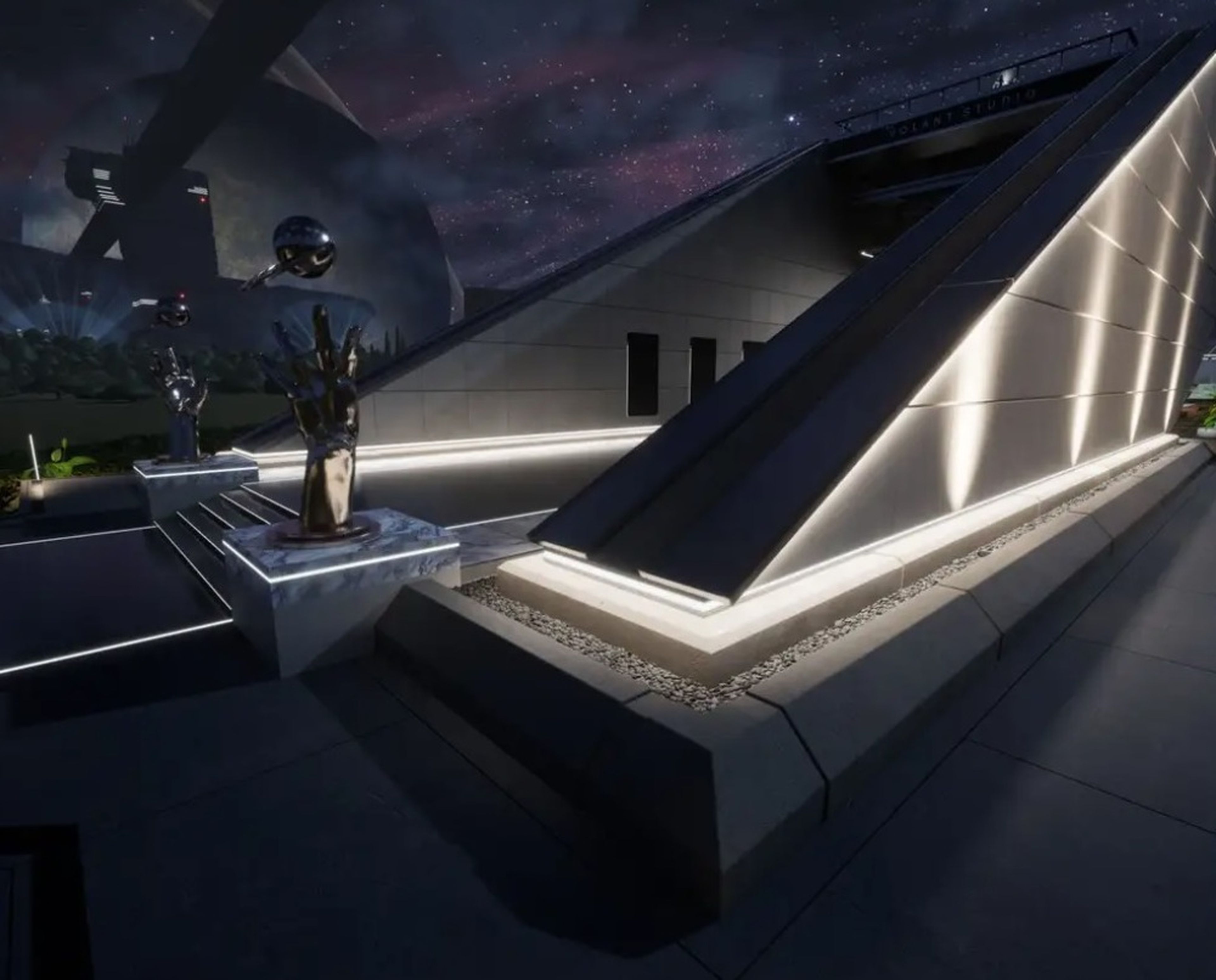 Un avance de la sala de exposición de naves que los jugadores encontrarán pronto en Star Atlas.